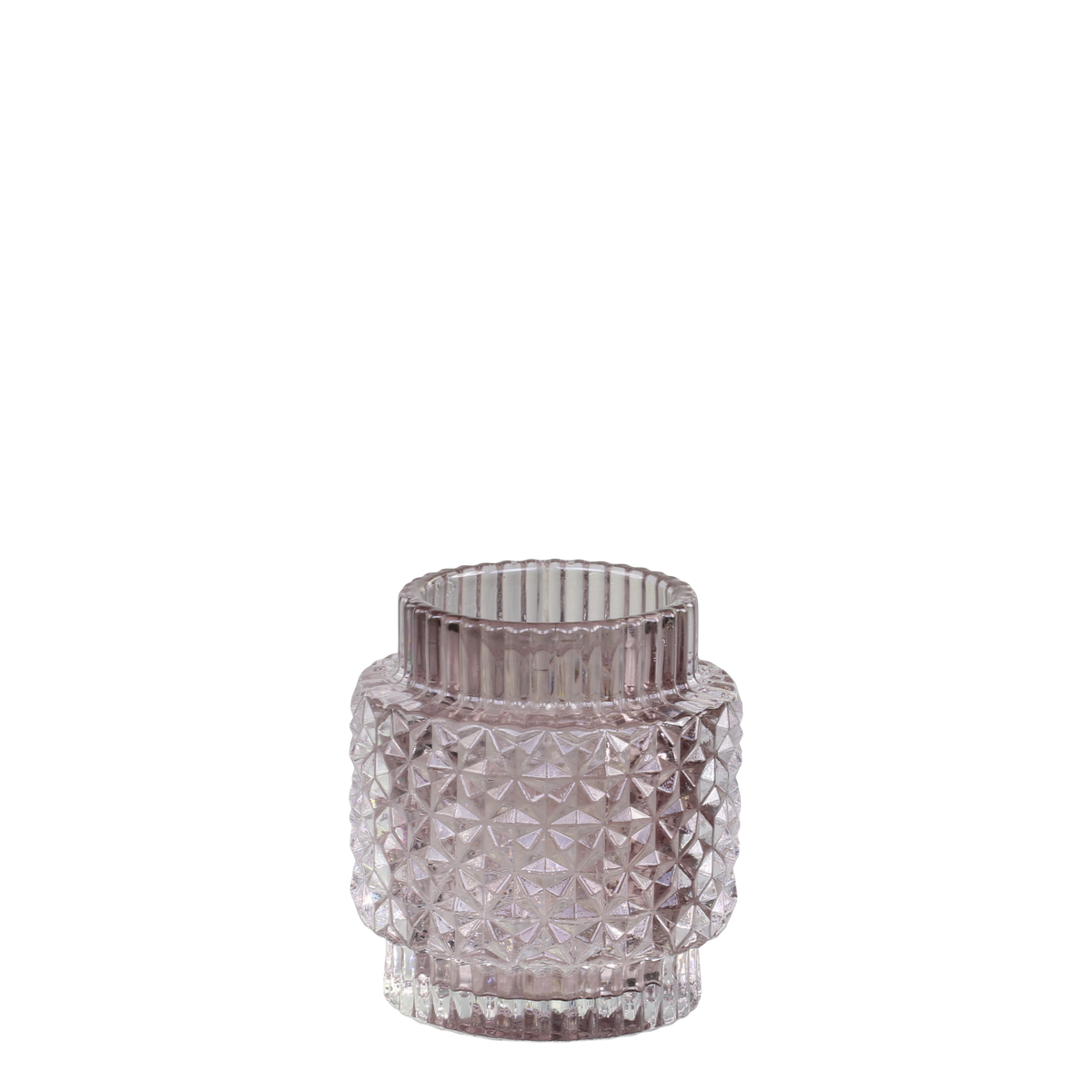 Teelichthalter aus Glas mit Muster, taupe, 8 cm hoch