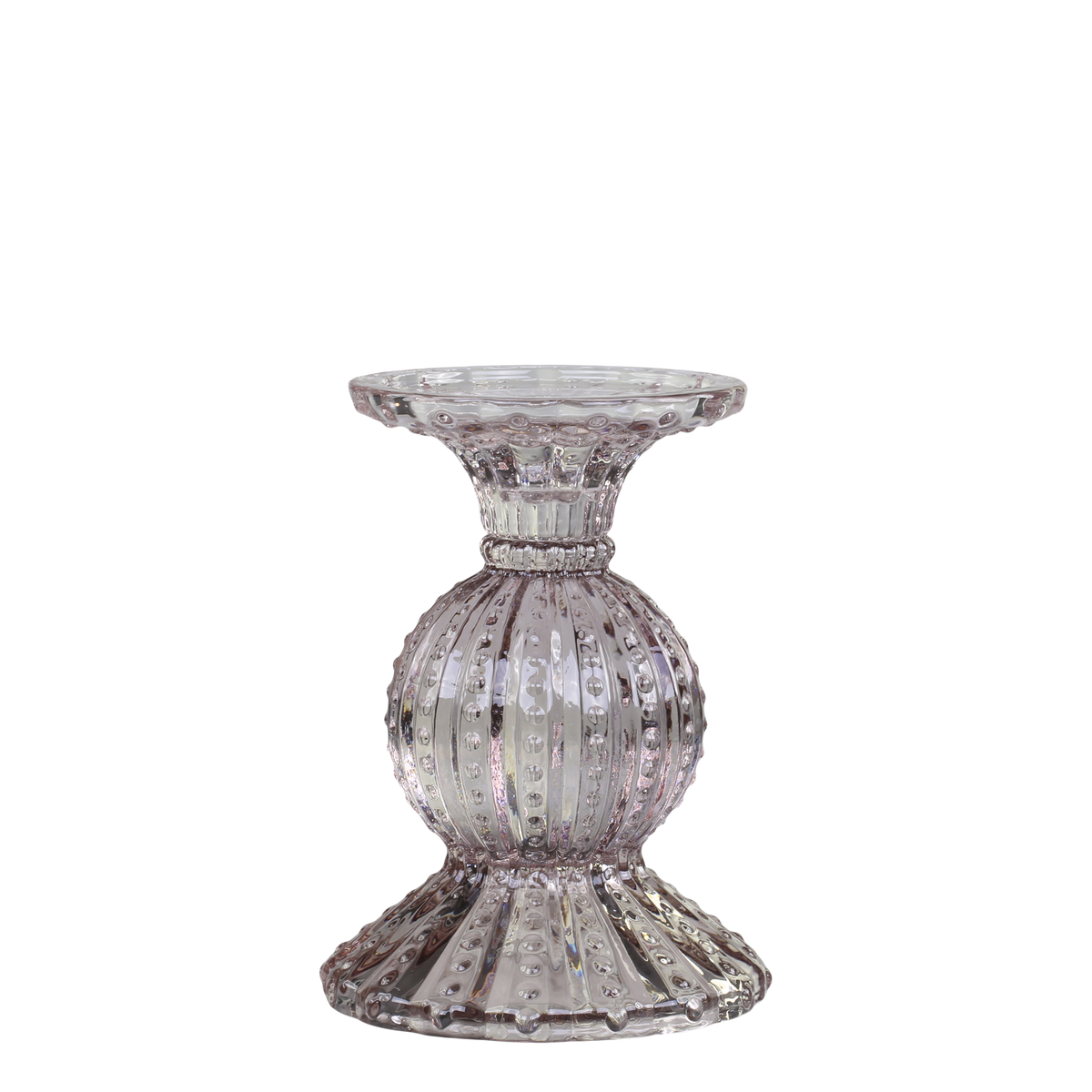 Kerzenhalter für Stabkerzen aus Glas, taupe, 14 cm hoch