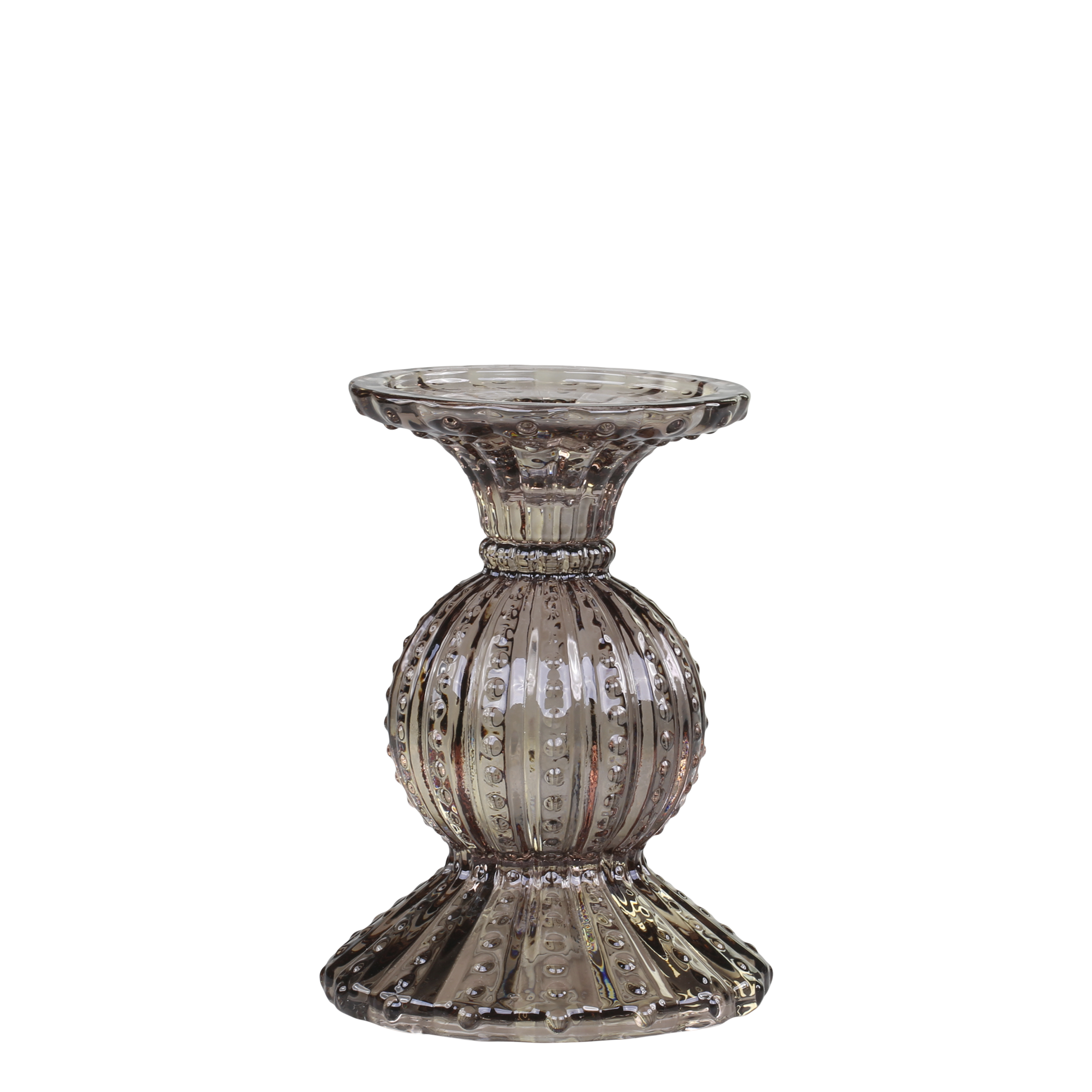 Kerzenhalter für Stabkerzen aus Glas, Mokka, 14 cm hoch