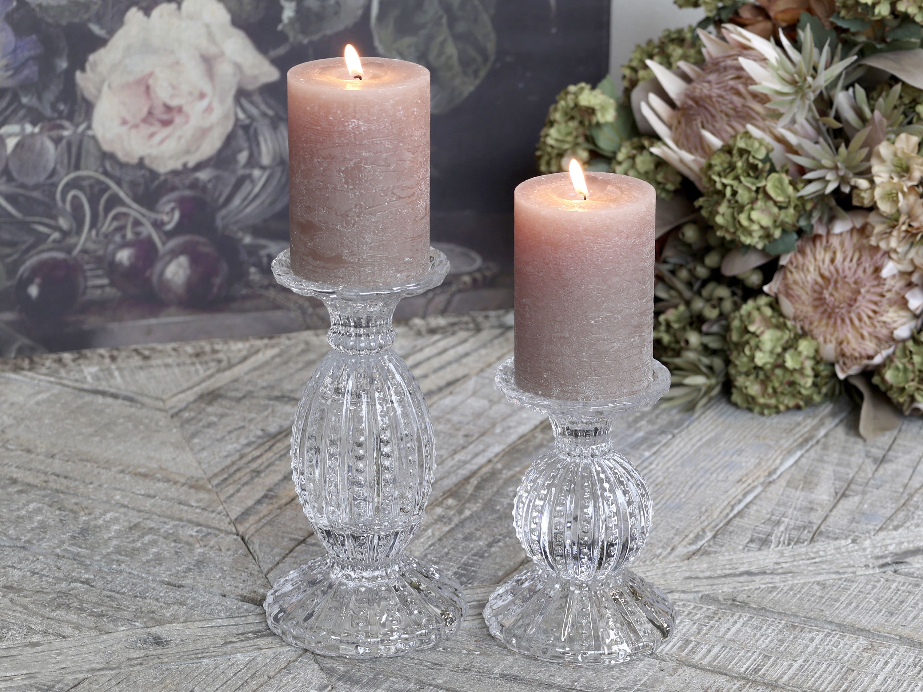 Glas Kerzenständer mit Perlkante – 19,5 cm hoch