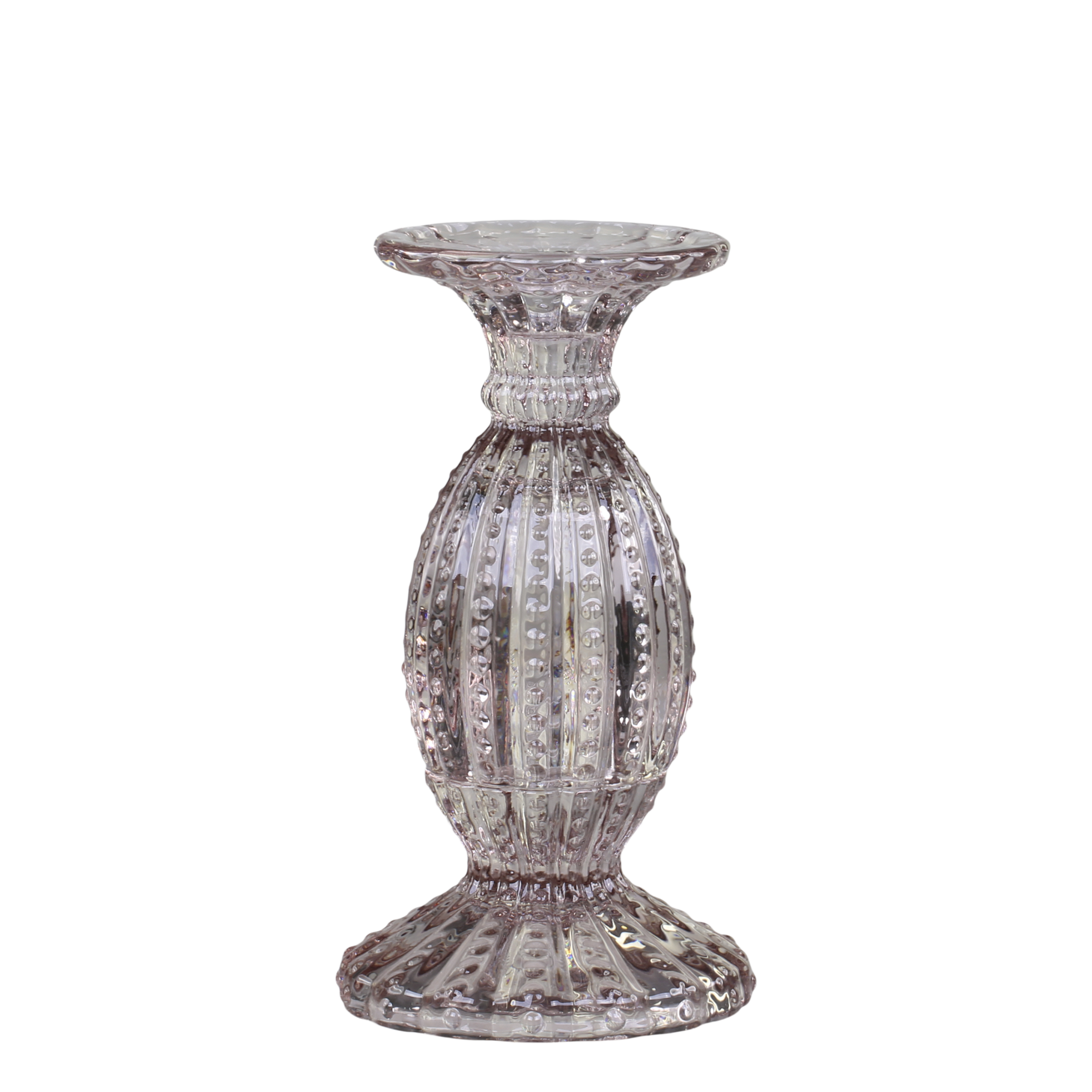 Kerzenhalter für Stabkerzen aus Glas, taupe, 19,5 cm hoch