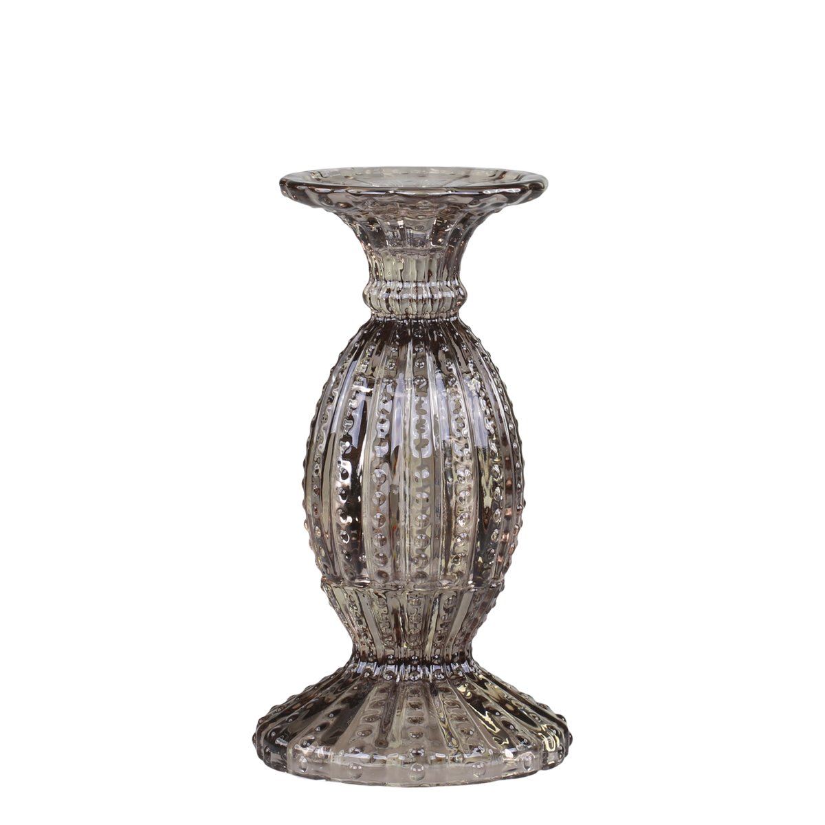 Kerzenständer mit Perlkante aus Glas, Mokka, 19,5 cm hoch