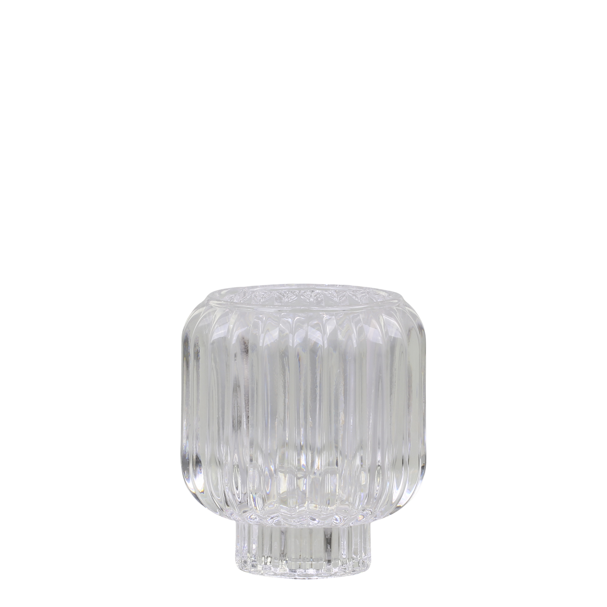 Teelichthalter aus Glas mit Rillen, 9 cm hoch