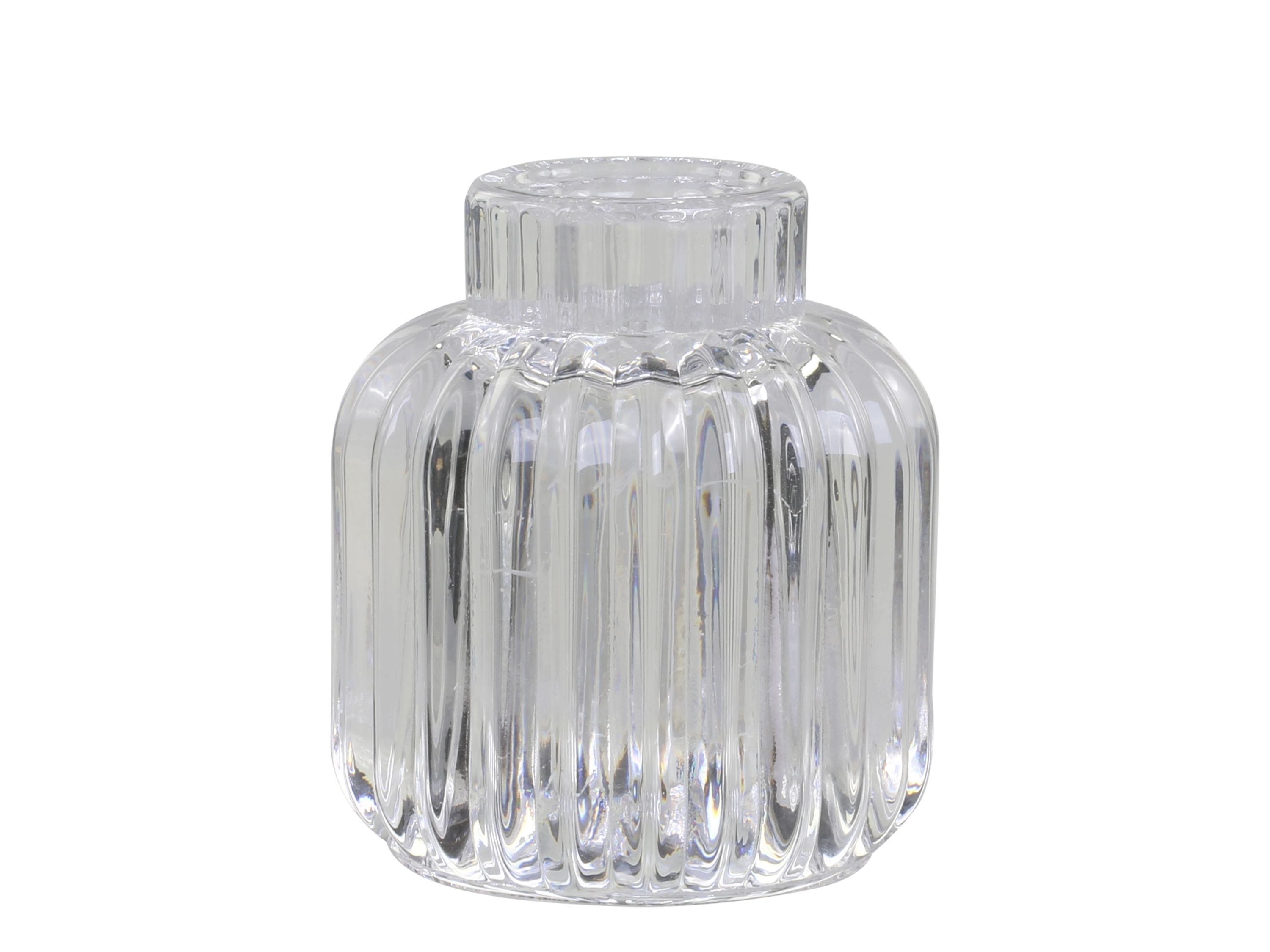 Teelichthalter aus Glas mit Rillen, 9 cm hoch