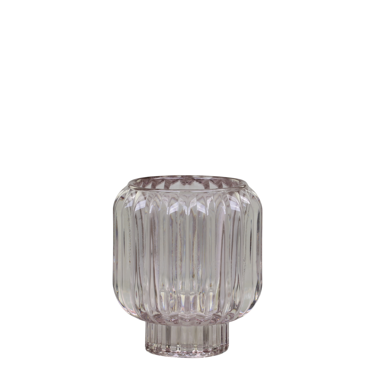 Teelichthalter aus Glas mit Rillen, taupe, 9 cm hoch