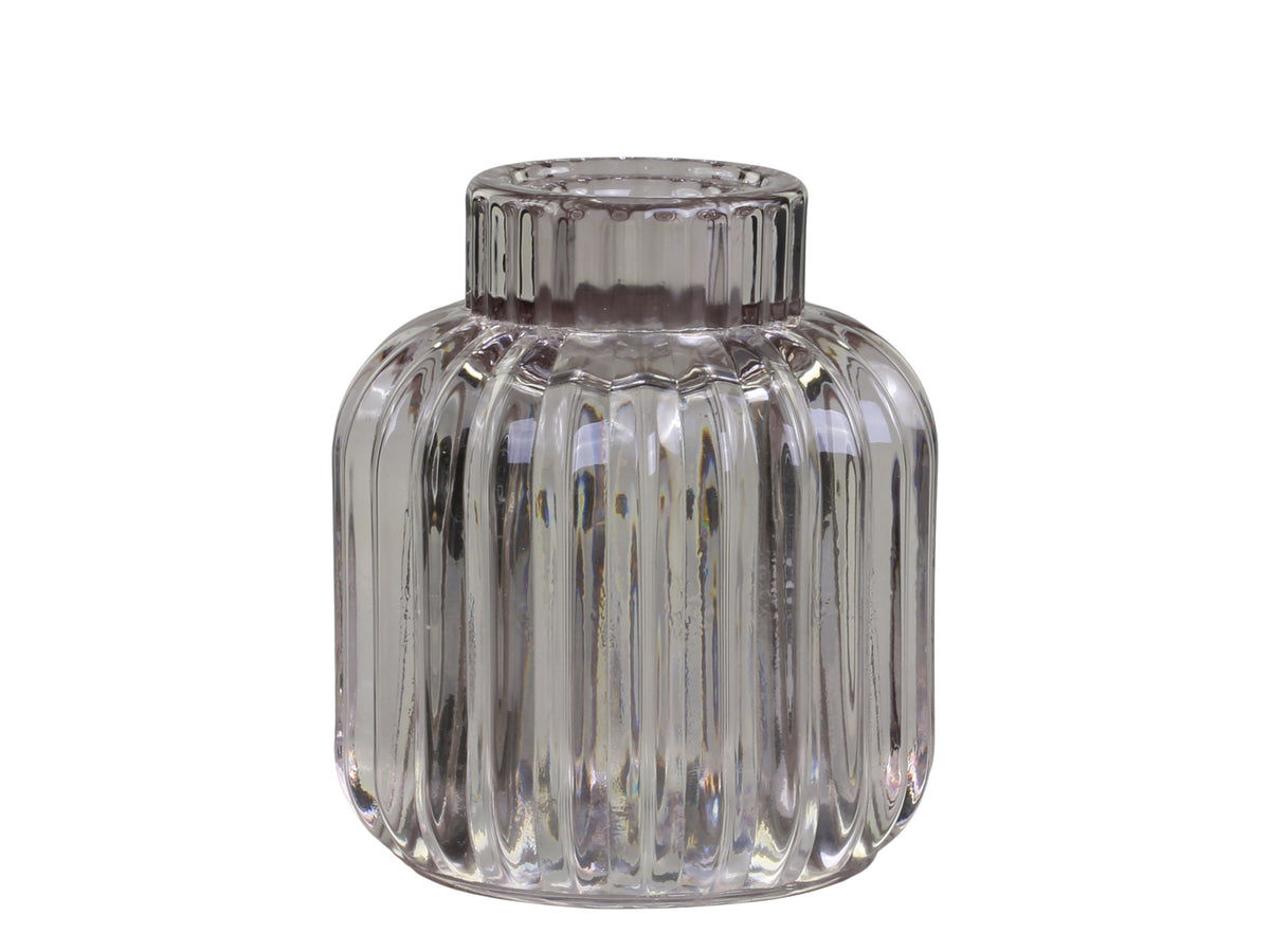 Teelichthalter aus Glas mit Rillen, taupe, 9 cm hoch