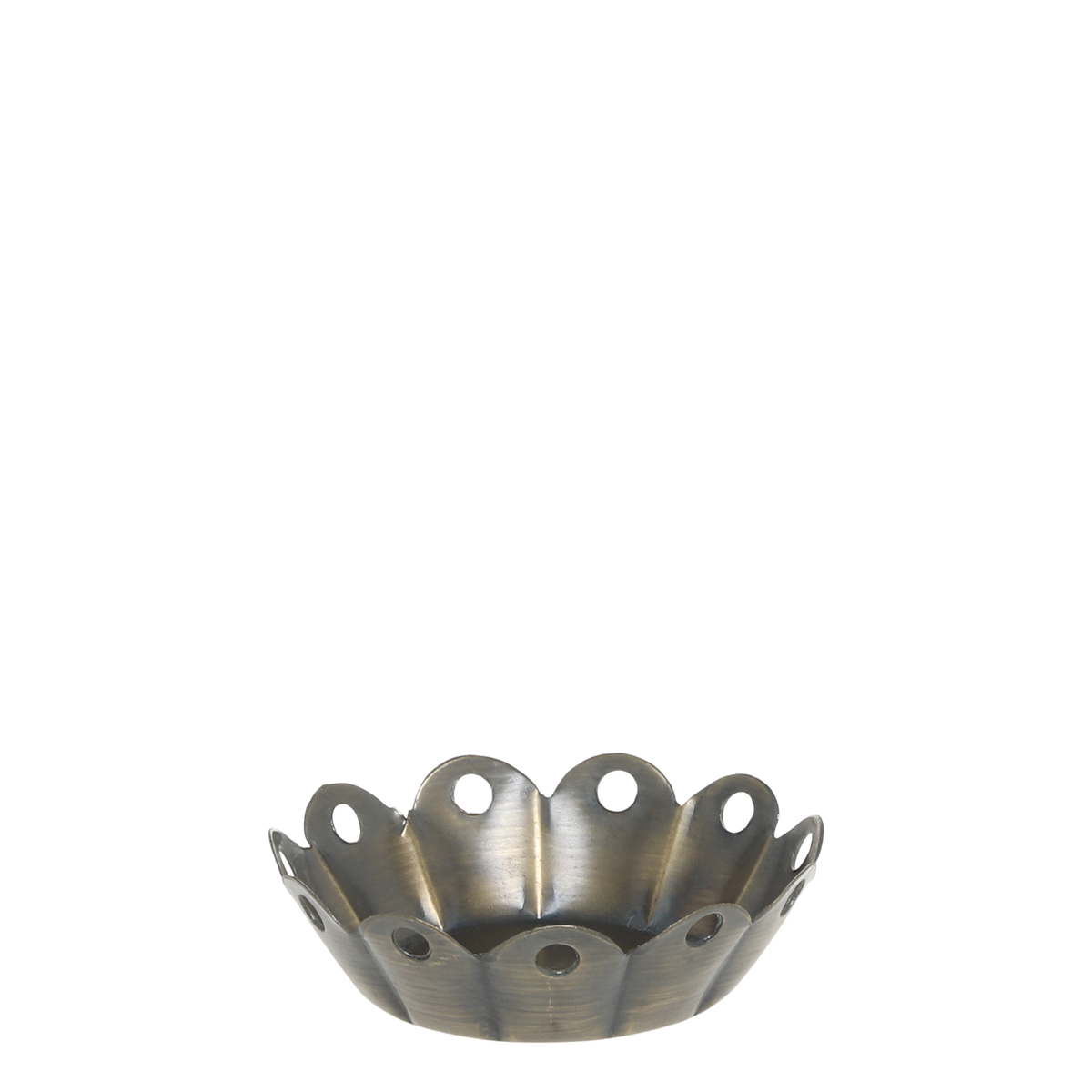 Teelichthalter mit Spitzenkante, antik messing, 3 cm hoch