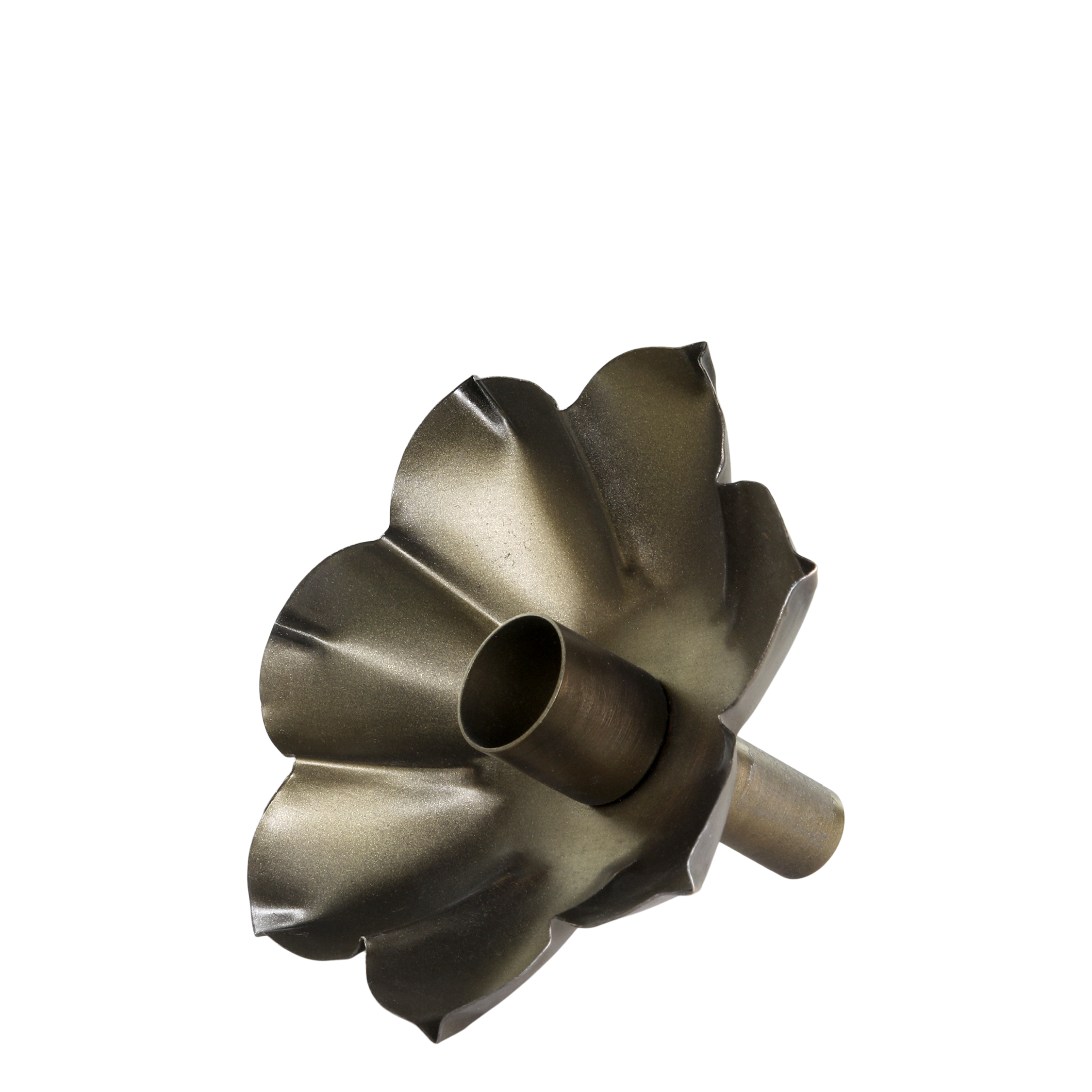 Kerzenhalter mit Blumen aus Eisen, antik messing