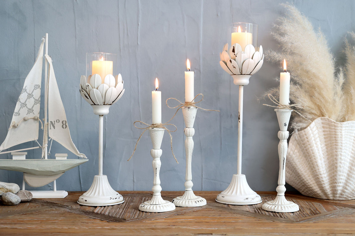 Kerzenständer aus Eisen, Antique Creme, 18,5 cm hoch