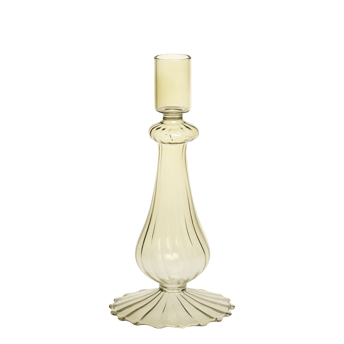 Kerzenständer aus Glas in Oliv – 19 cm hoch