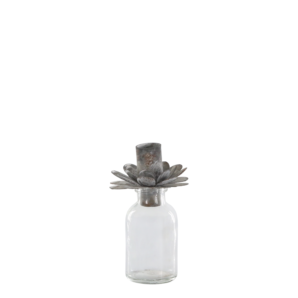 Kerzenständer für Stabkerzen, Glas & Eisen, antique zink