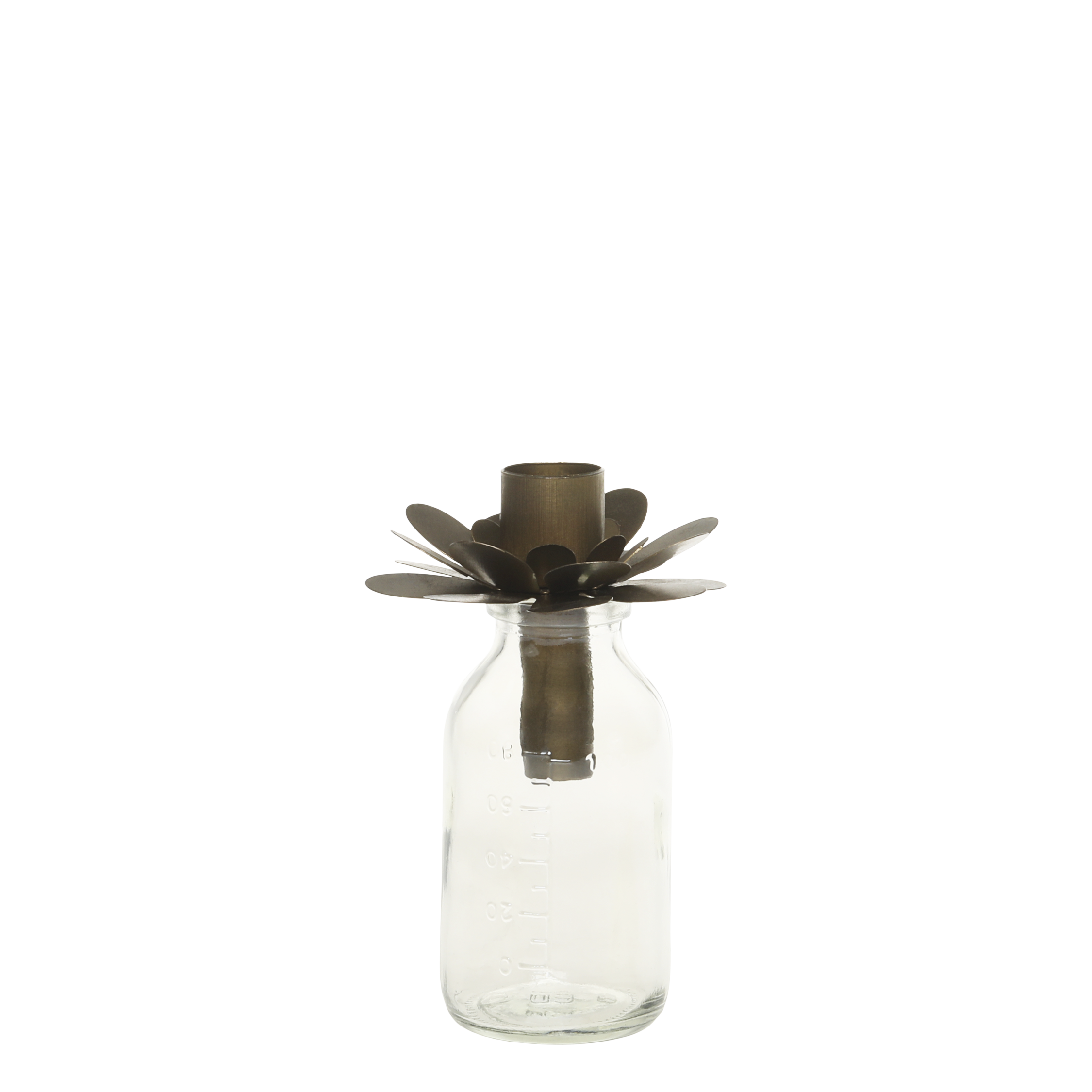 Kerzenständer aus Glas und Eisen, antique messing, 12 cm