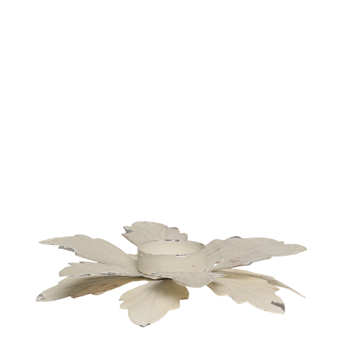 Teelichthalter mit Blumen, Eisen, antik creme, 17 cm