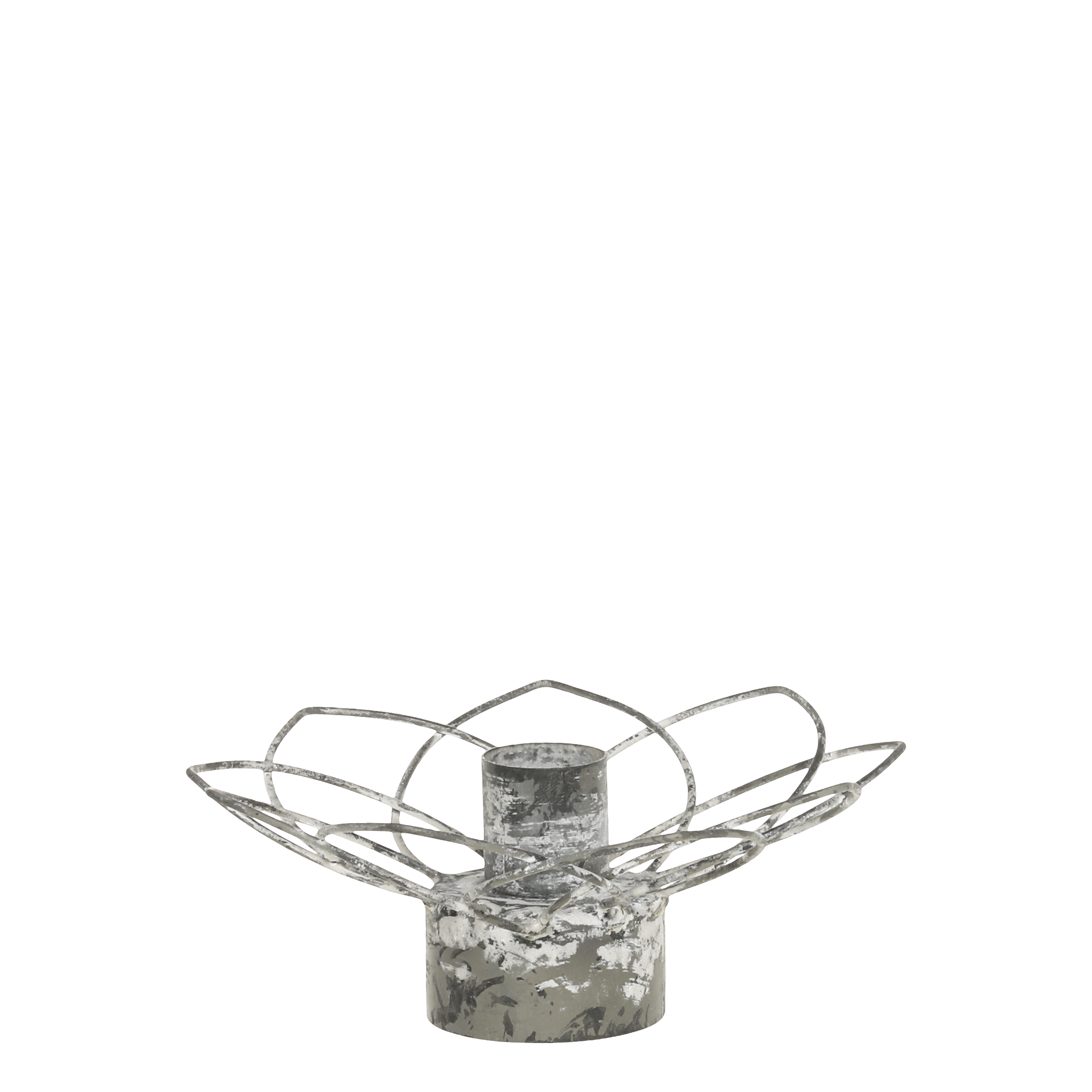Kerzenständer Blume aus Eisen, antik Zink, Höhe 5 cm