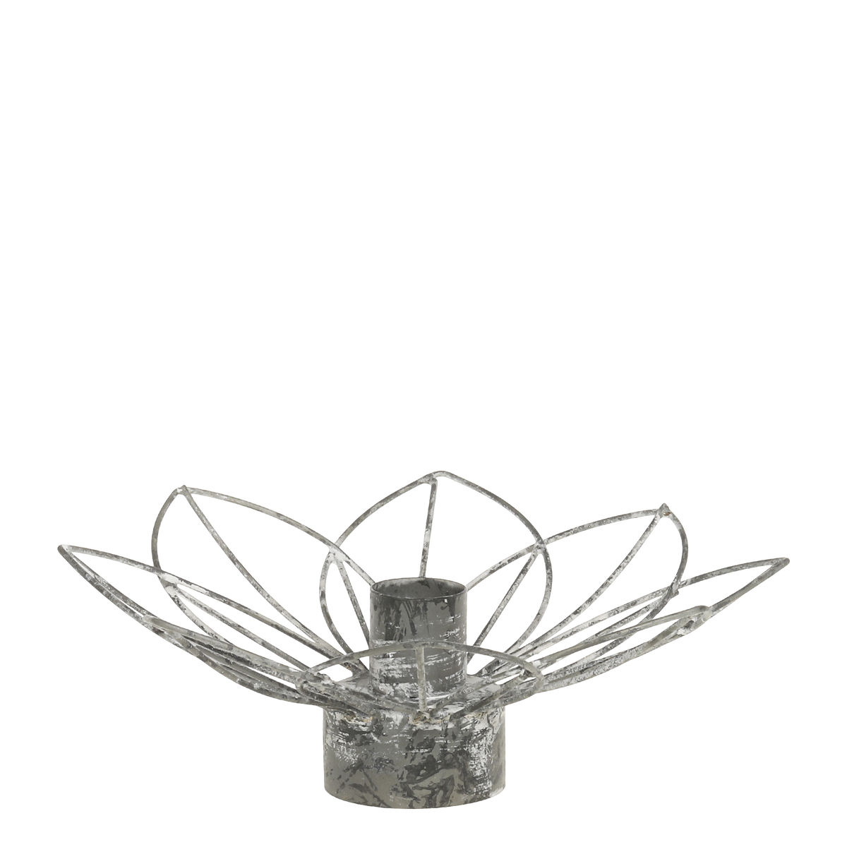 Kerzenständer Blume aus Eisen, antik Zink, Höhe 7 cm
