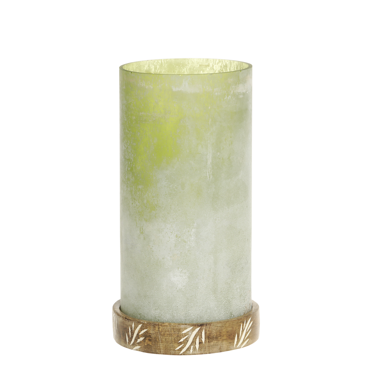 Windlicht aus Glas mit Mangoholz-Sockel, 22 cm hoch