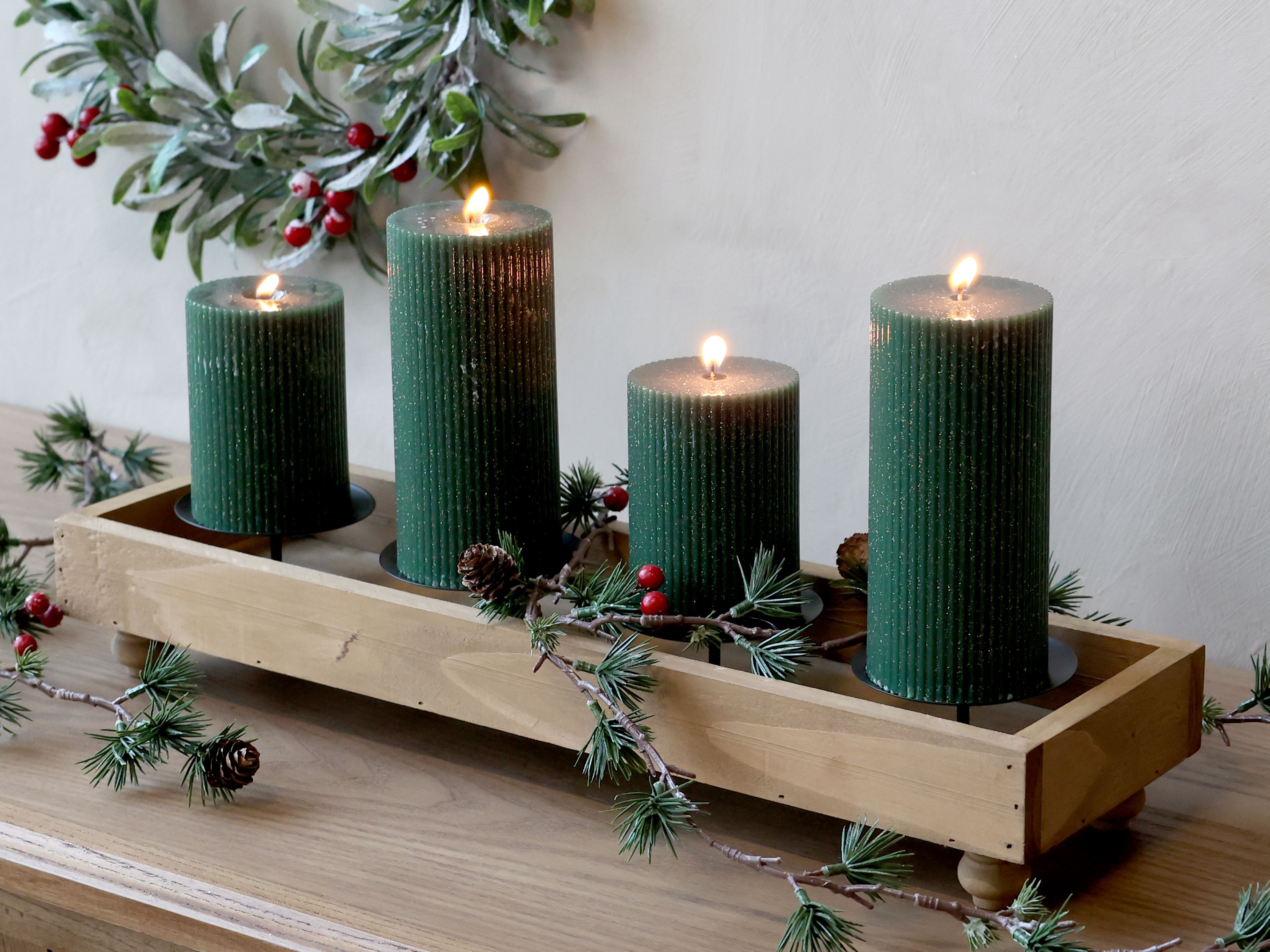 Kerzenständer für Stumpenkerzen, 4-armig, Holz natur