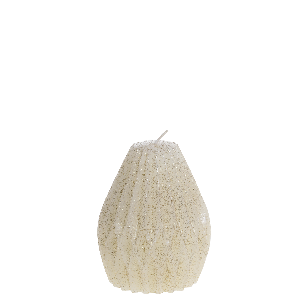 Stumpenkerze Diamant mit Glitzer, 12 cm hoch, creme