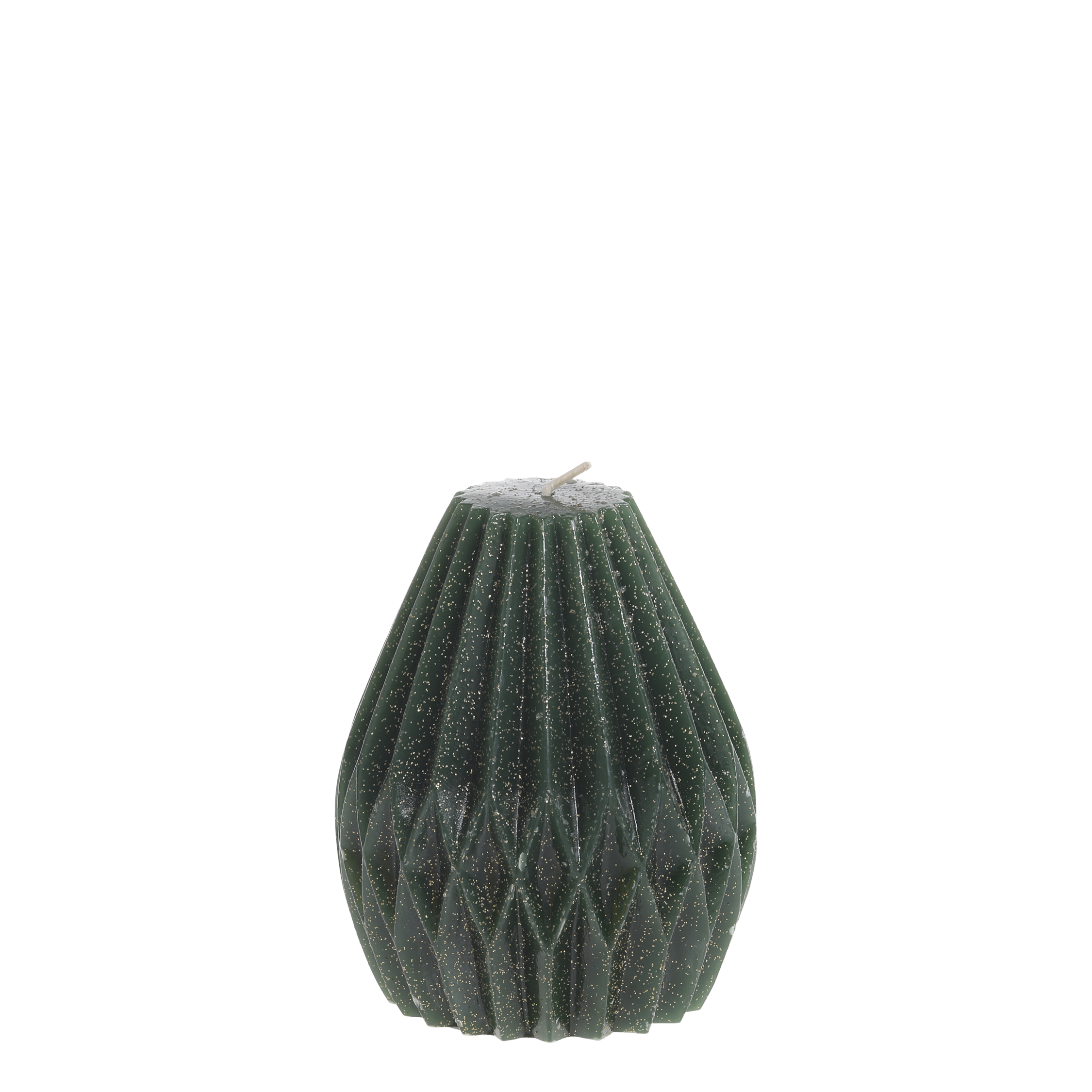 Stumpenkerze Diamant mit Glitzer, oliv, 12 cm hoch