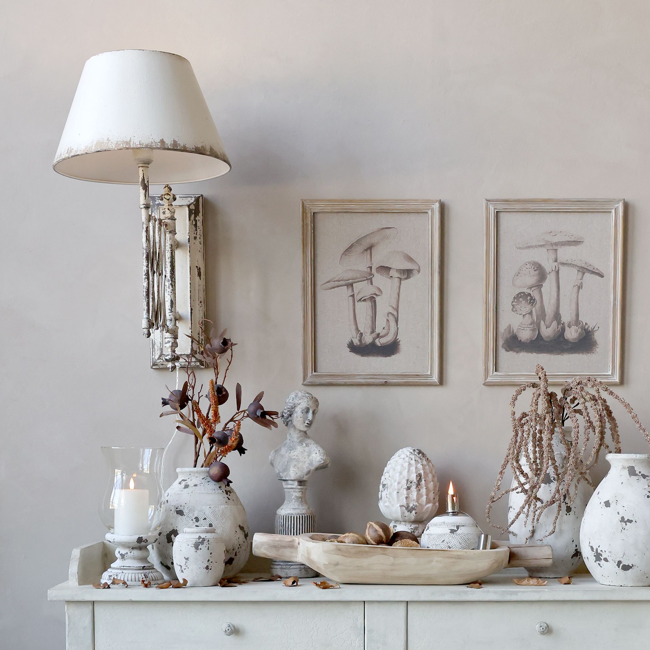 Lampe für Wand aus Eisen in Antique Creme, 56 cm hoch
