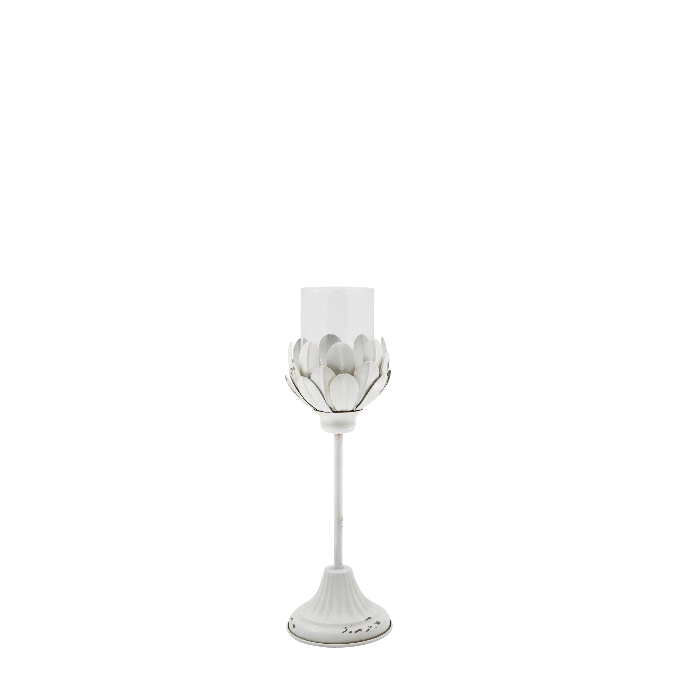 Windlicht auf Fuß mit Glas, 36,5 cm hoch, antique creme