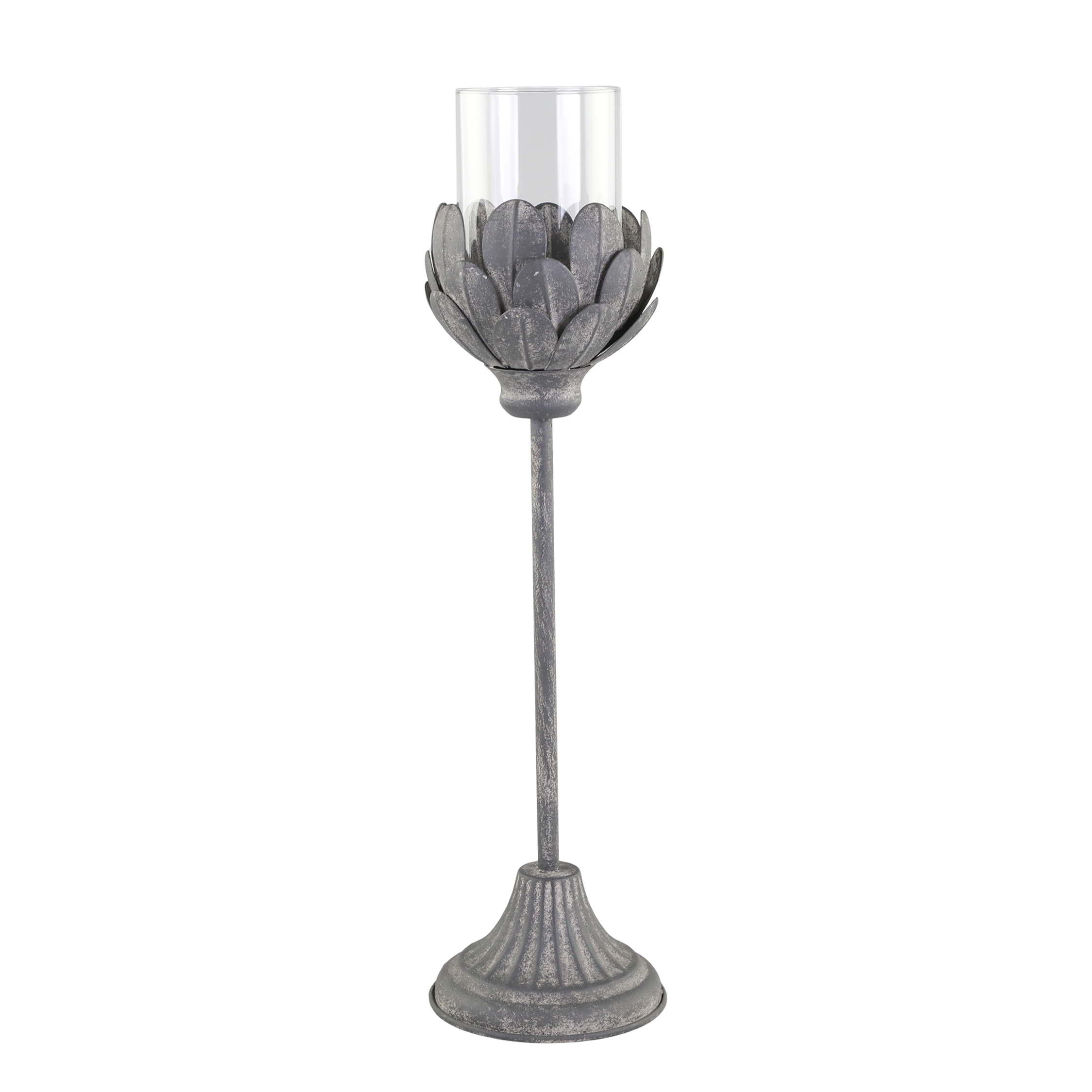 Windlicht auf Fuß, antik Zink, 43 cm hoch