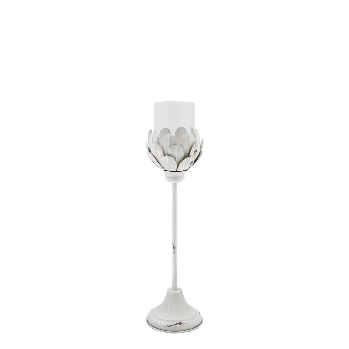 Windlicht auf Fuß antique creme, 43 cm hoch