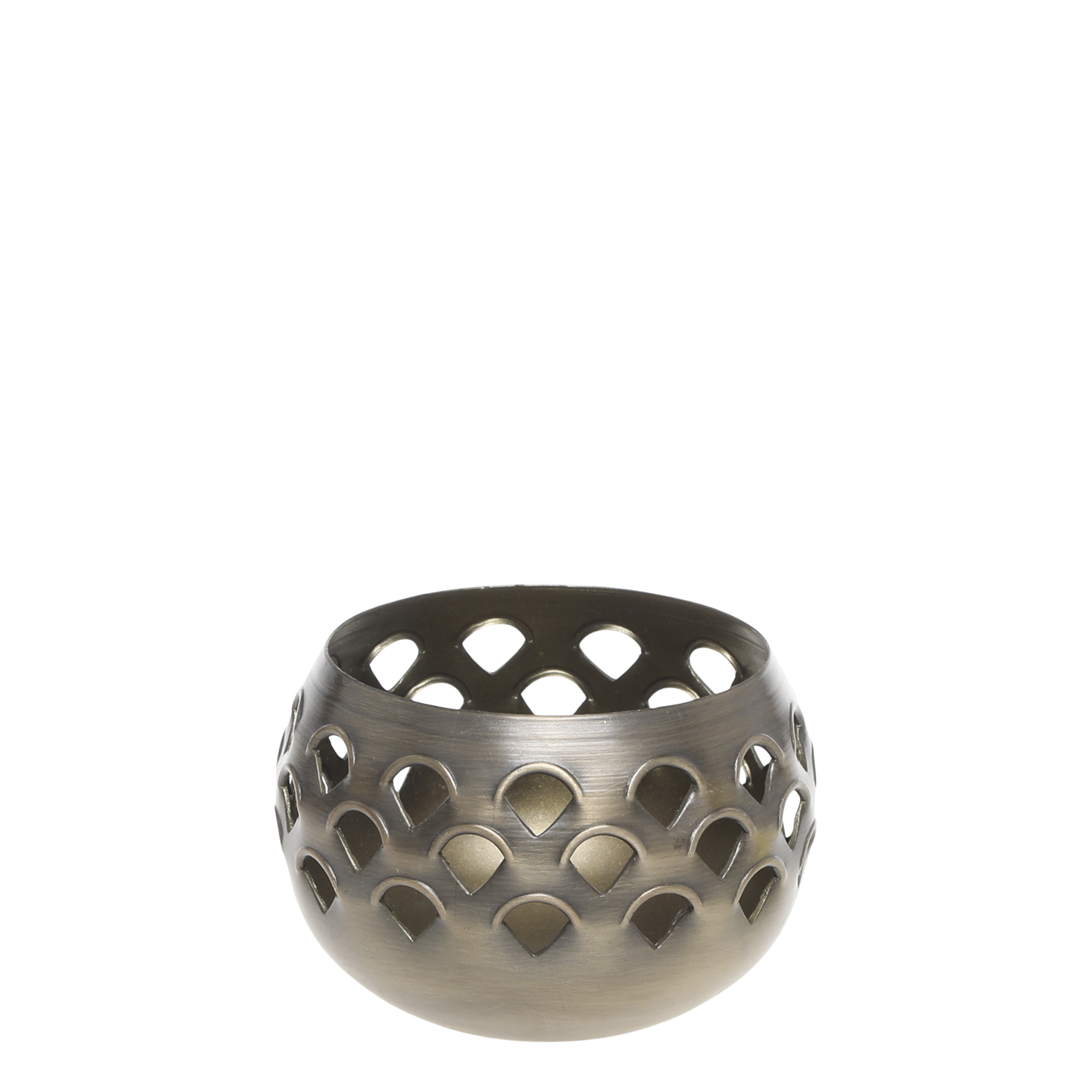 Teelichthalter mit Lochmuster, antik messing, 10 cm
