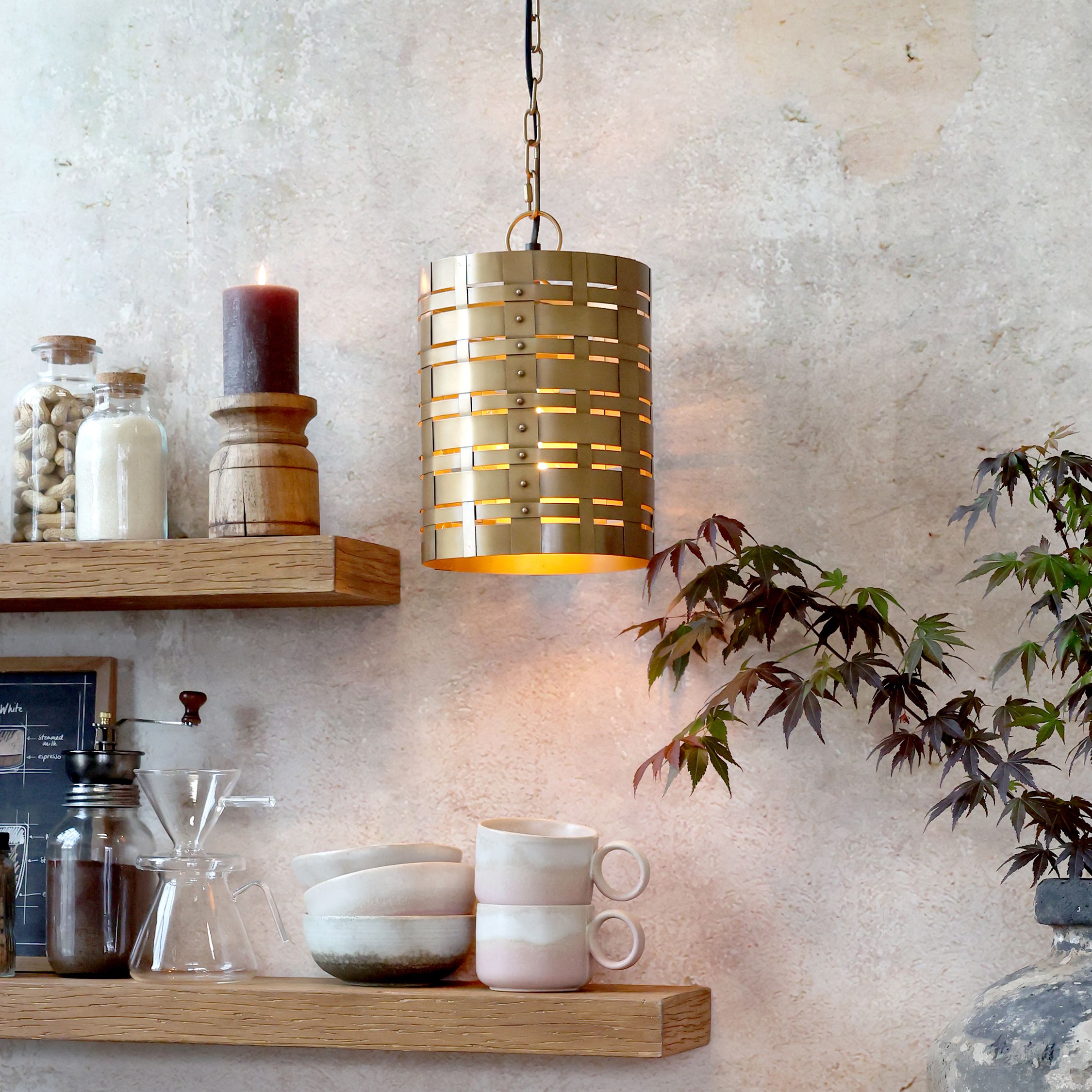 Lampe mit Muster aus Eisen und Messing, 31 cm hoch