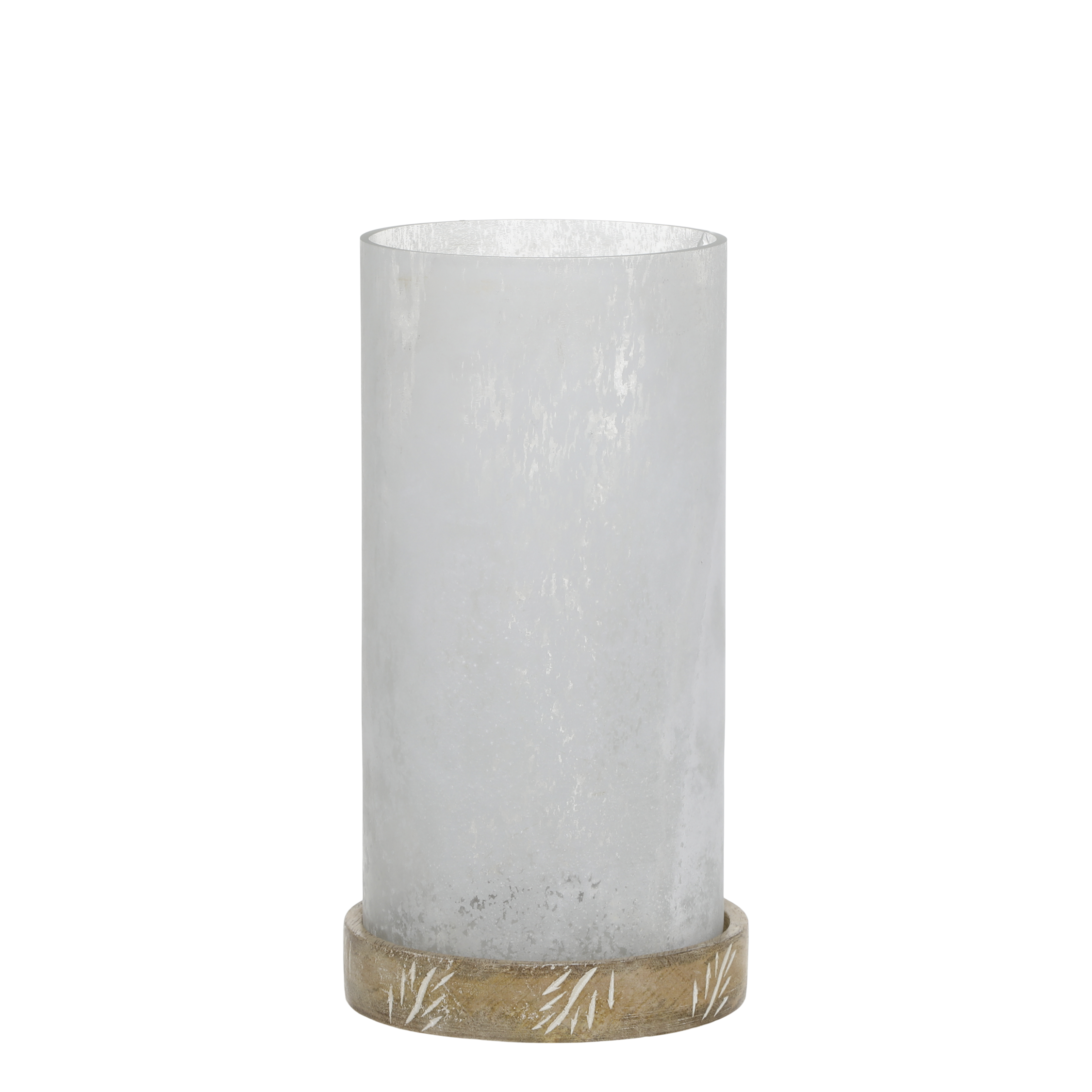 Windlicht aus Glas mit Mangoholz-Sockel, 22 cm hoch