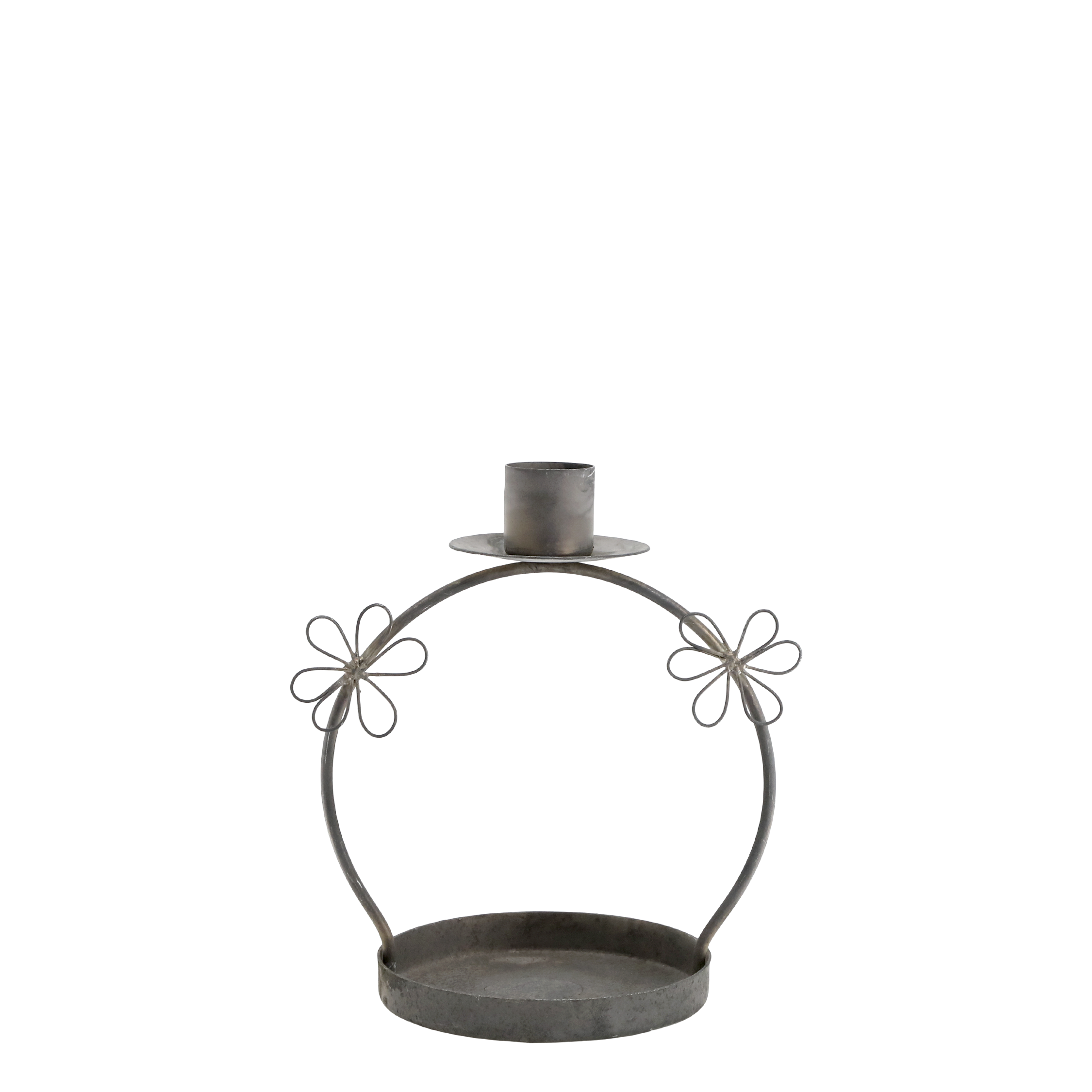 Kerzenständer mit Blumen, Antique Zink, 14 cm hoch