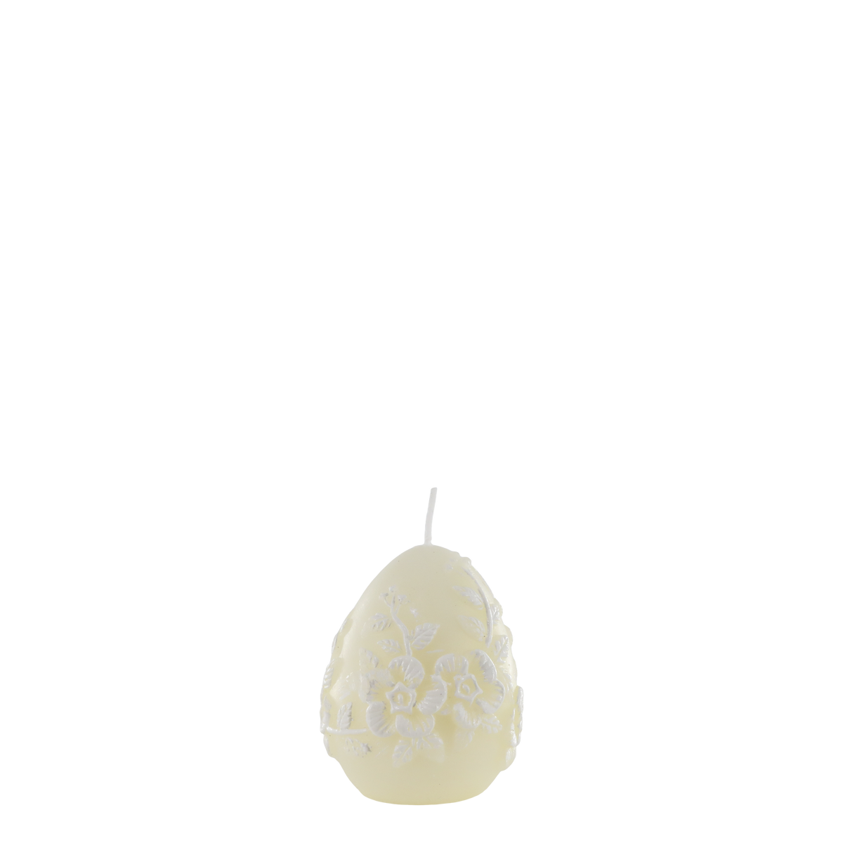 Stumpenkerze mit Blumenmuster, 7 cm hoch, off white