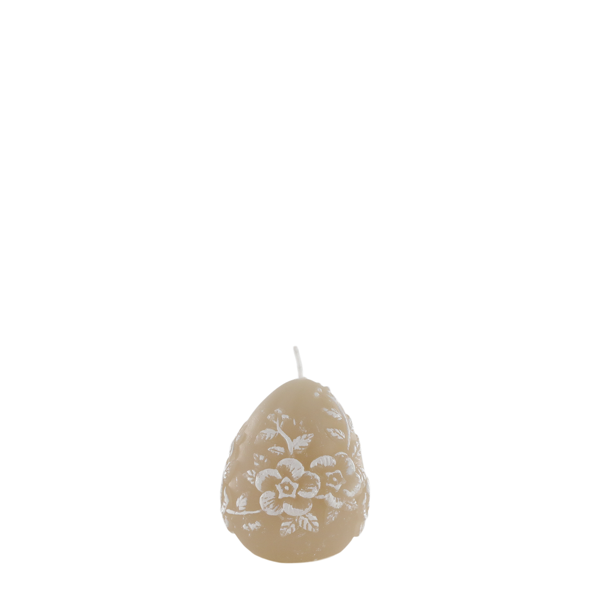 Stumpenkerze mit Blumenmuster in Creme, 6,5 cm hoch
