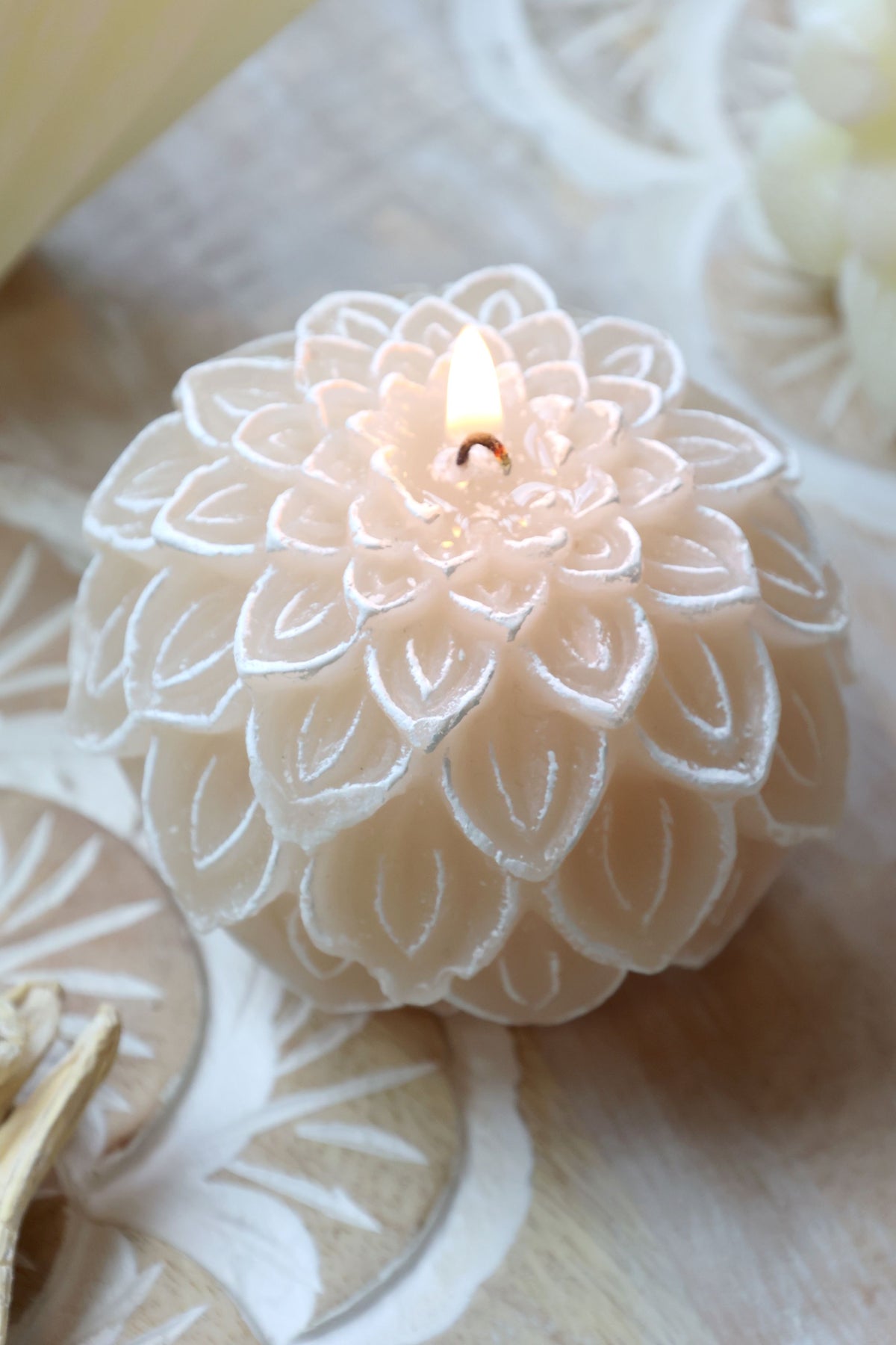 Vienne Stumpenkerze Seerose in Creme, 7x9 cm