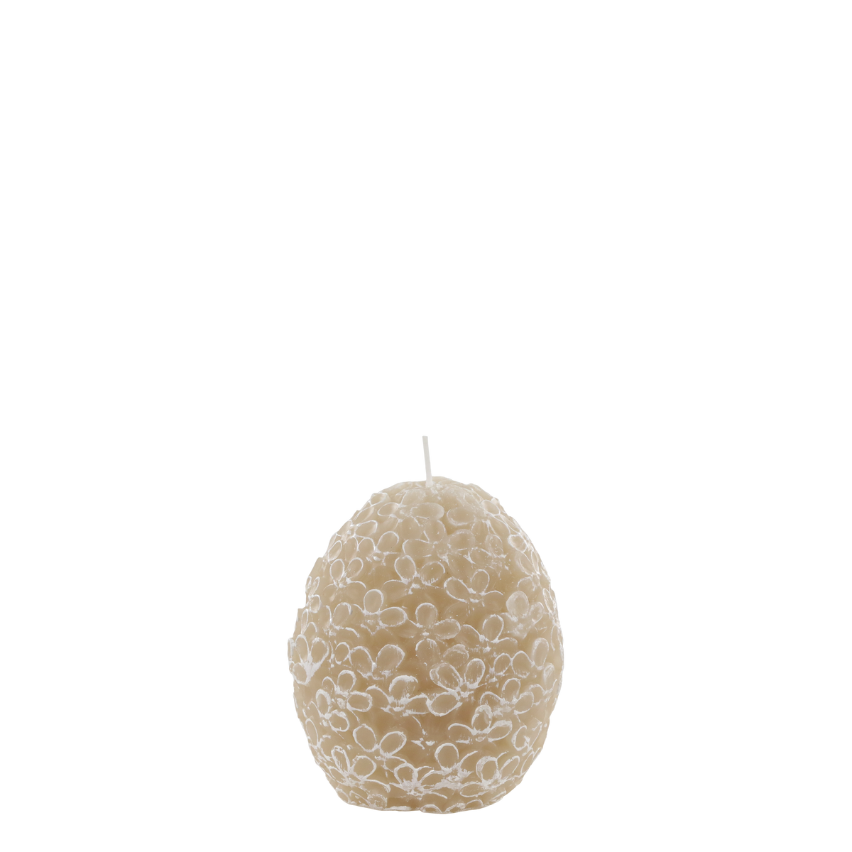 Stumpenkerze mit Blattmuster, 11 cm hoch, cremefarben