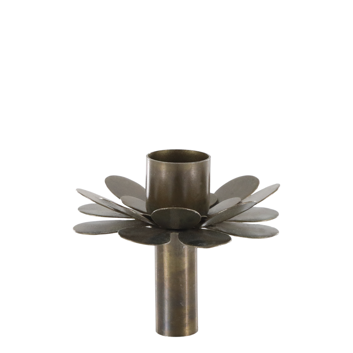 Kerzenhalter Blume aus Eisen, Antique Messing, 7,5 cm