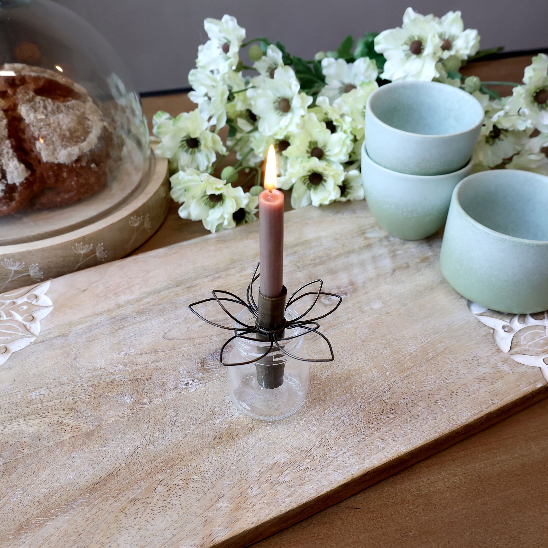 Kerzenhalter mit Blumen, Messing, 9 cm Durchmesser