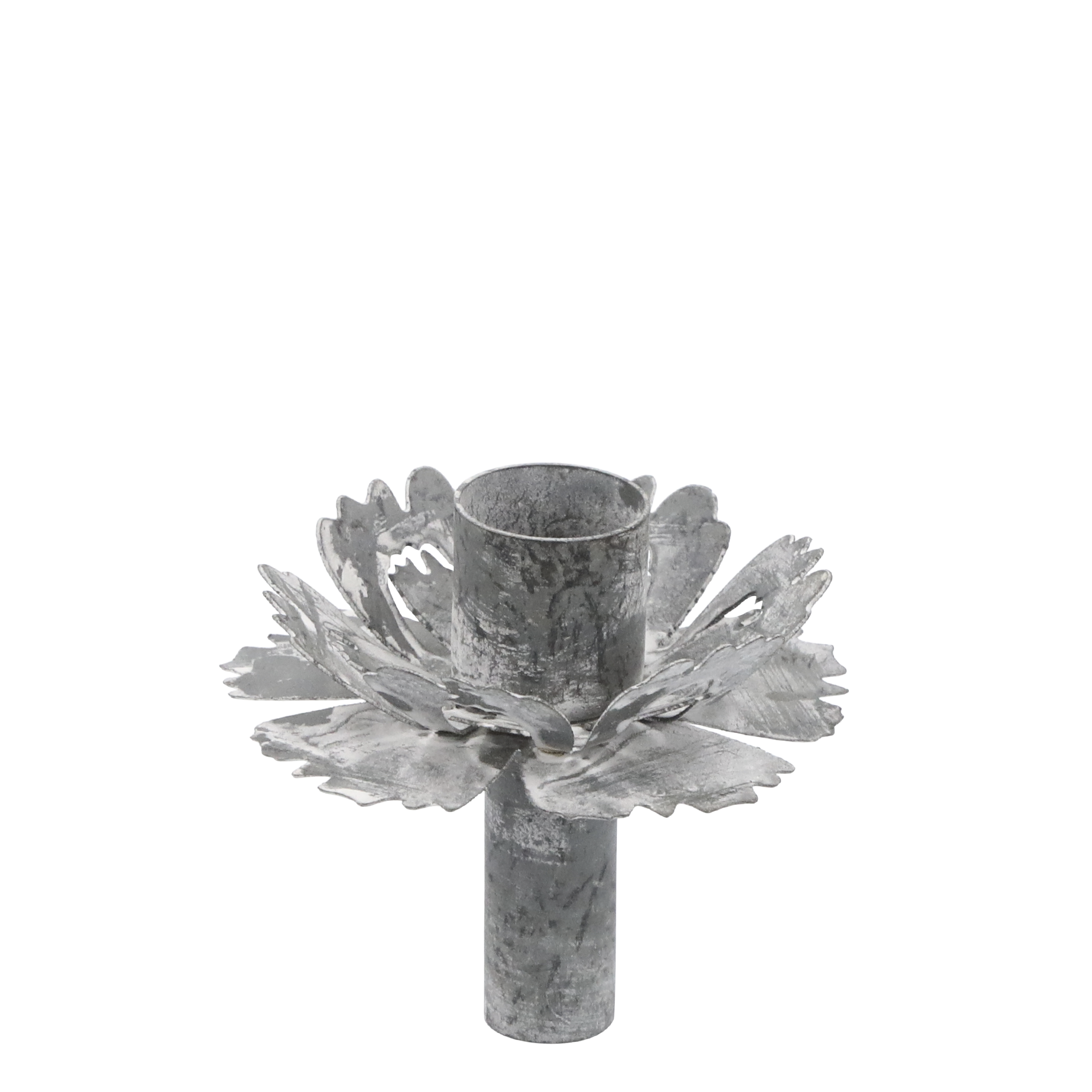 Kerzenhalter mit Blumen, antik Zink, 7 cm hoch