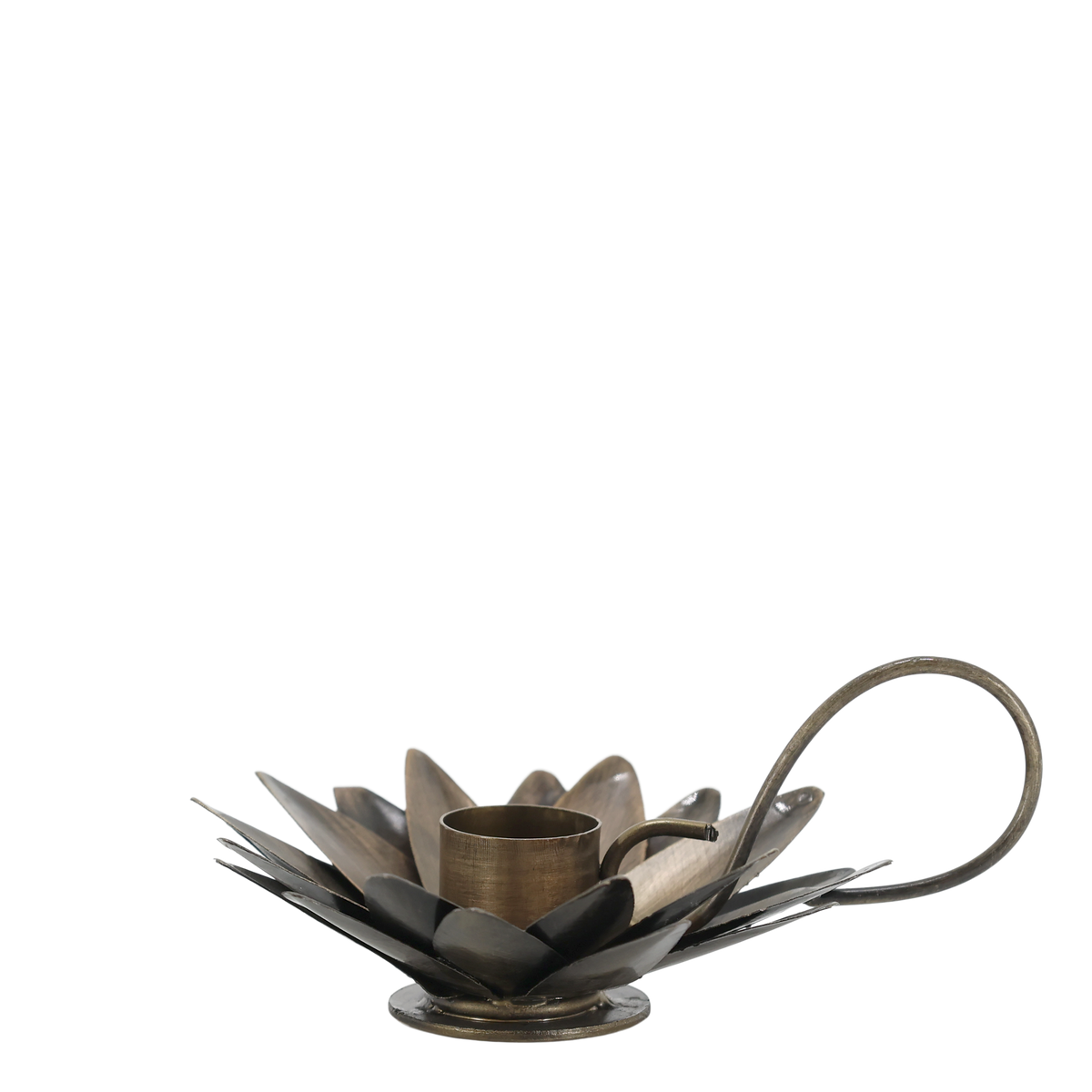 Kammerleuchter mit Blumen, antik messing, 6 cm hoch