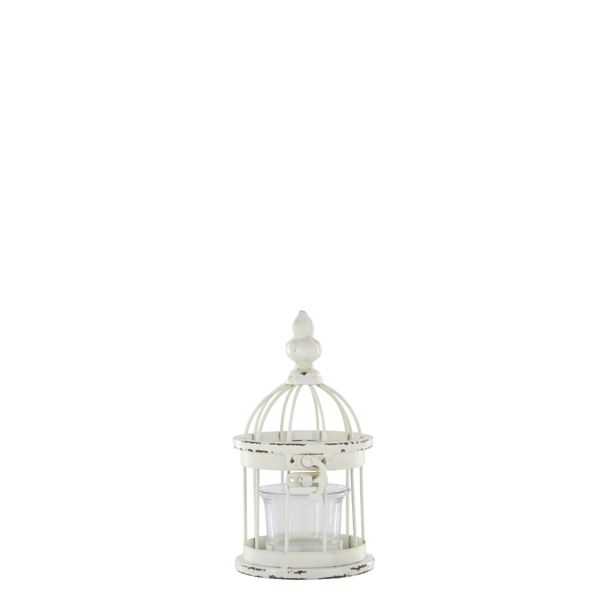 Teelichthalter Vogelkäfig, Eisen, antique creme, 14,5 cm