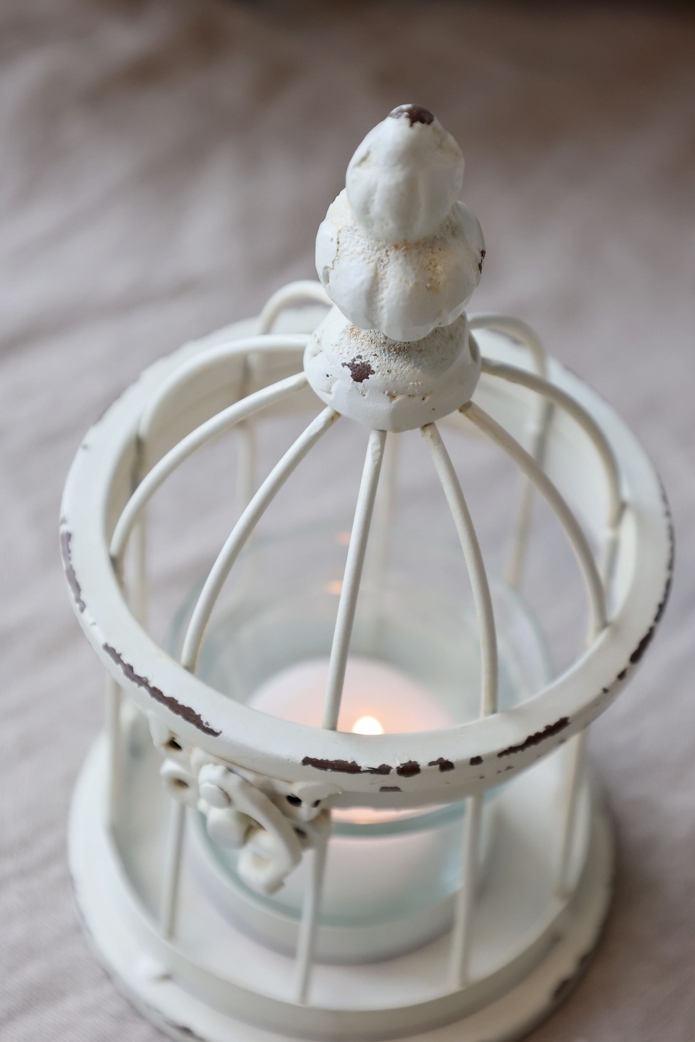 Teelichthalter Vogelkäfig, Eisen, antique creme, 14,5 cm