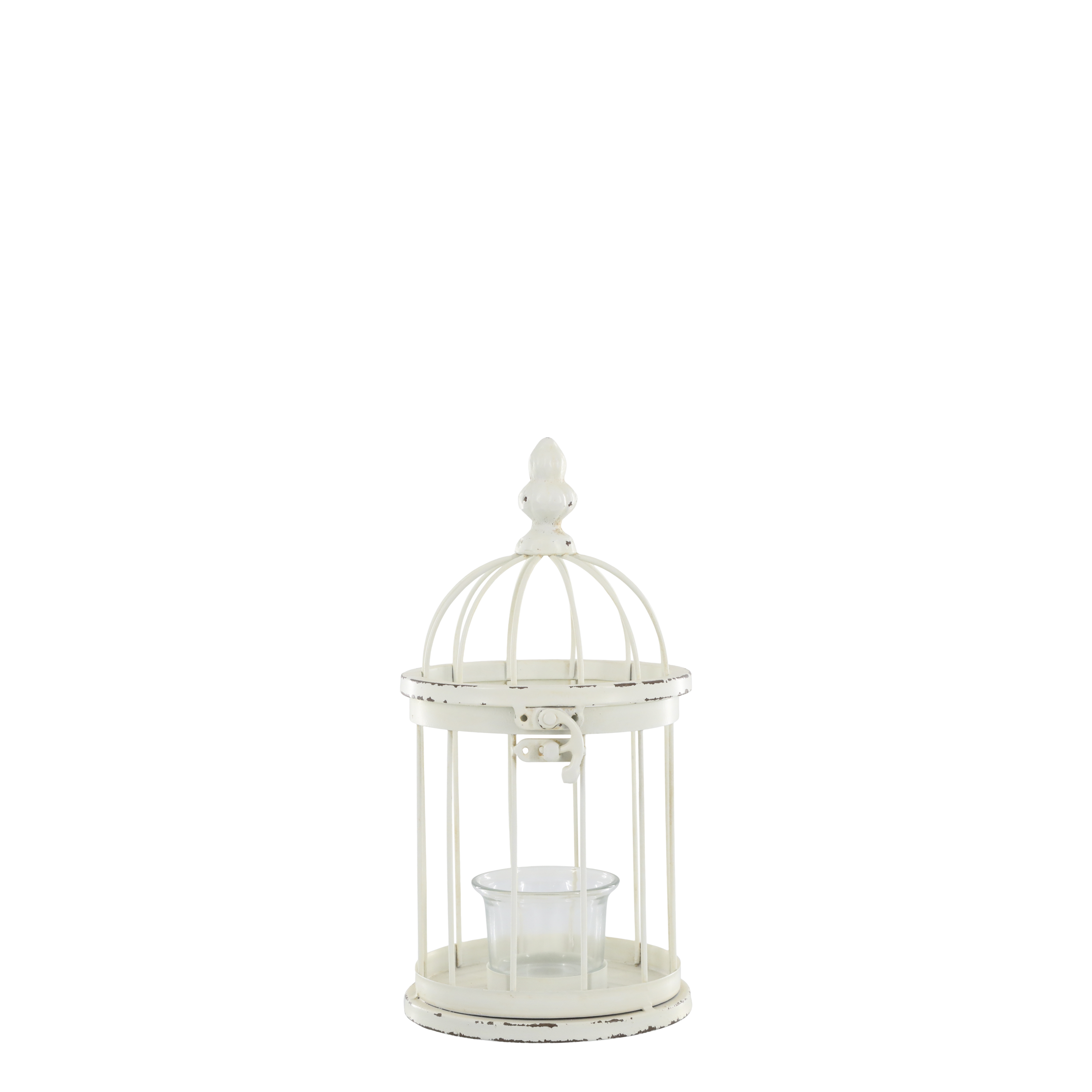 Teelichthalter aus Eisen, 18,5 cm hoch, antique creme
