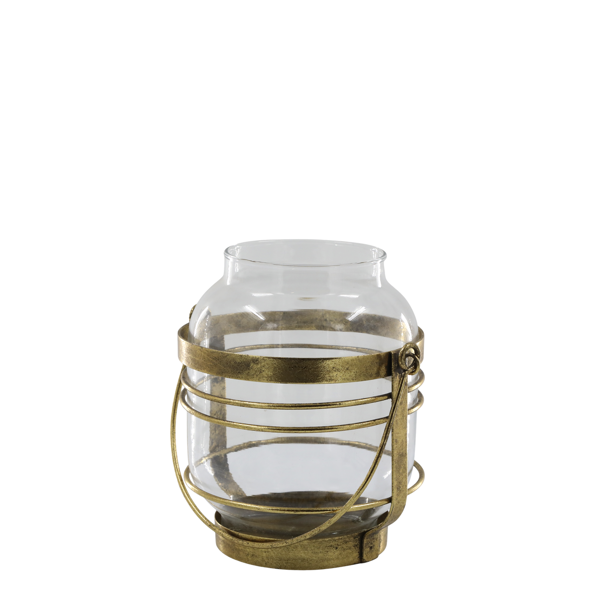Windlicht aus Glas und Eisen, 19 cm hoch