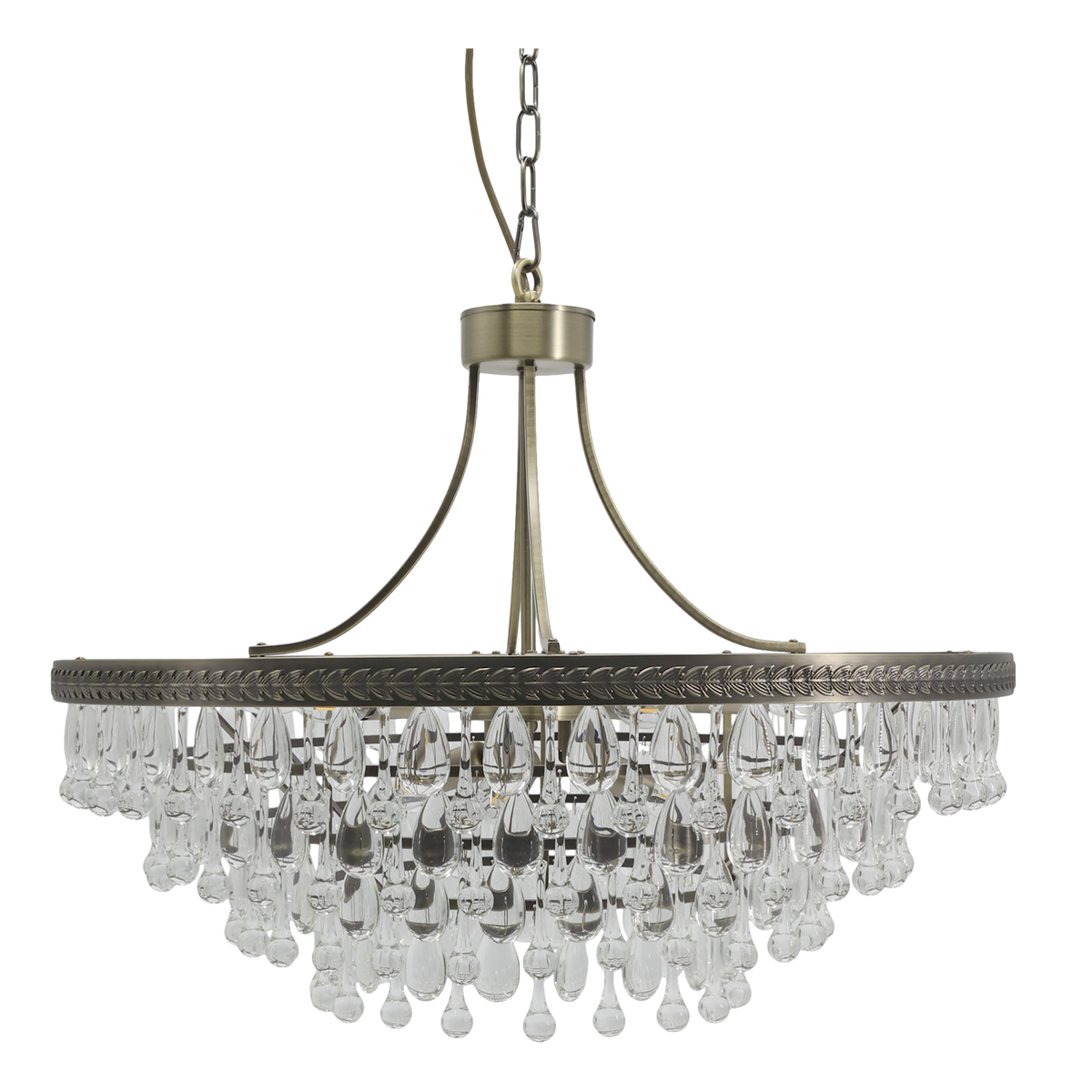Kronleuchter Versailles, Glasprismen, antik Messing, 70 cm