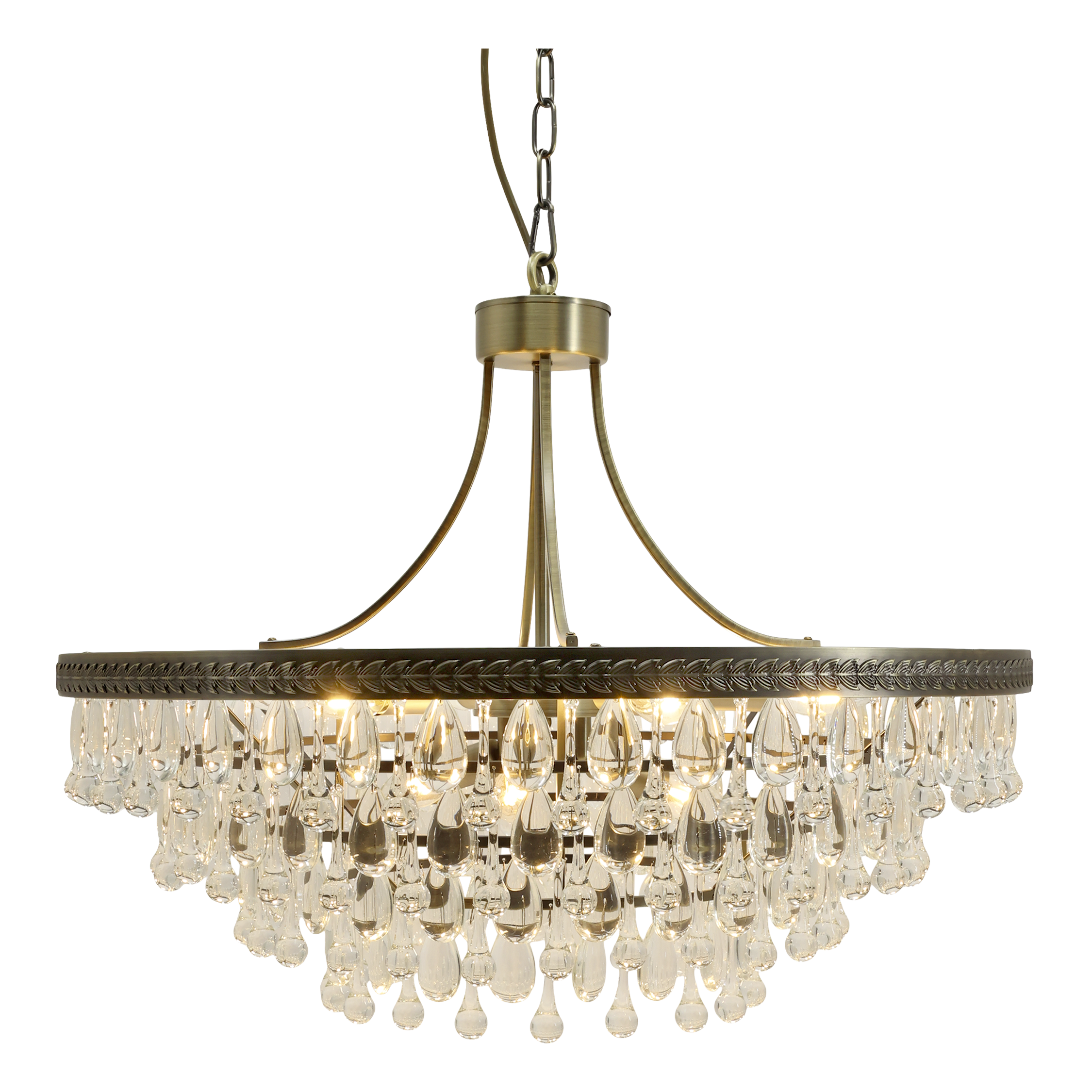 Kronleuchter Versailles, Glasprismen, antik Messing, 70 cm