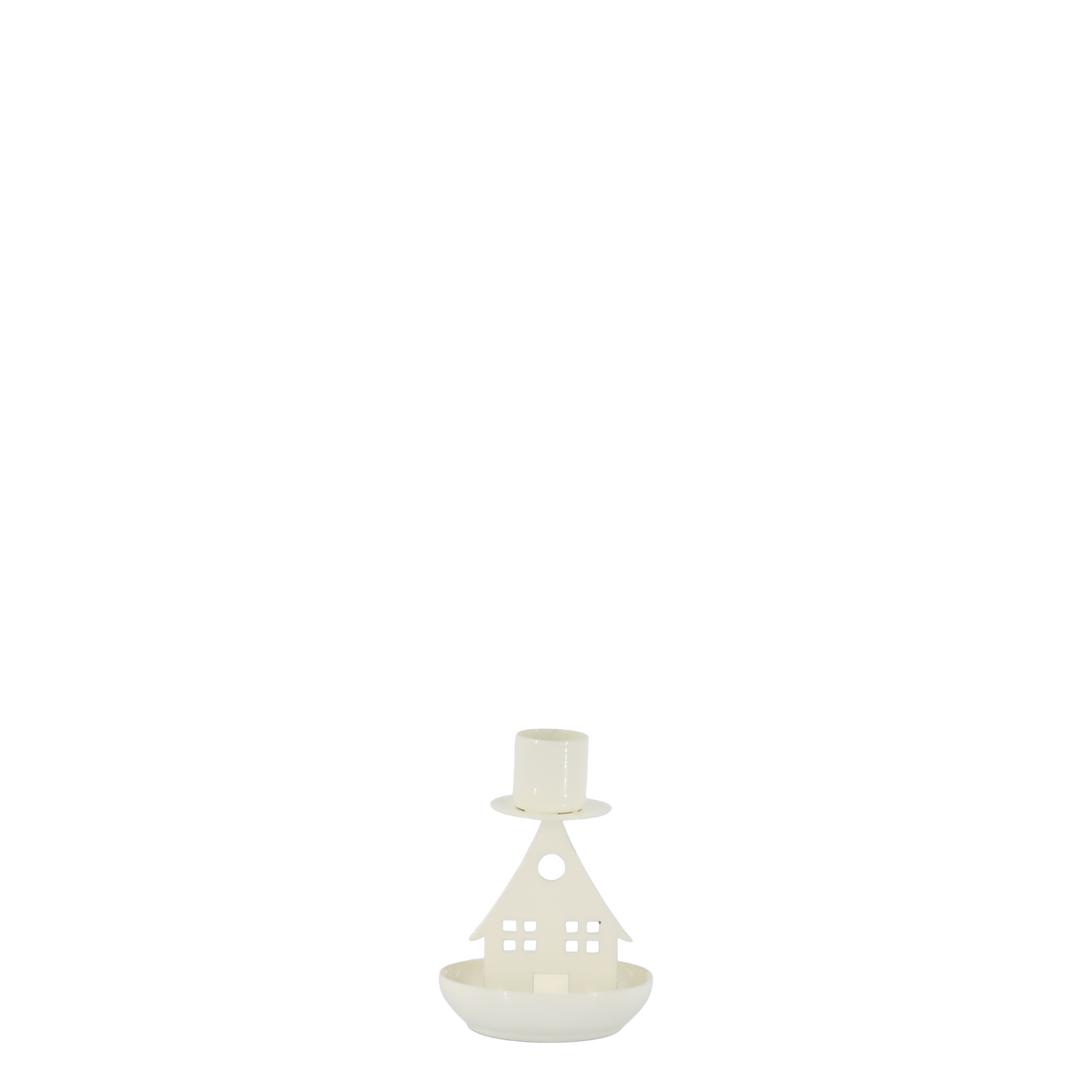 Kerzenständer mit Haus aus Eisen, 10 cm hoch, creme