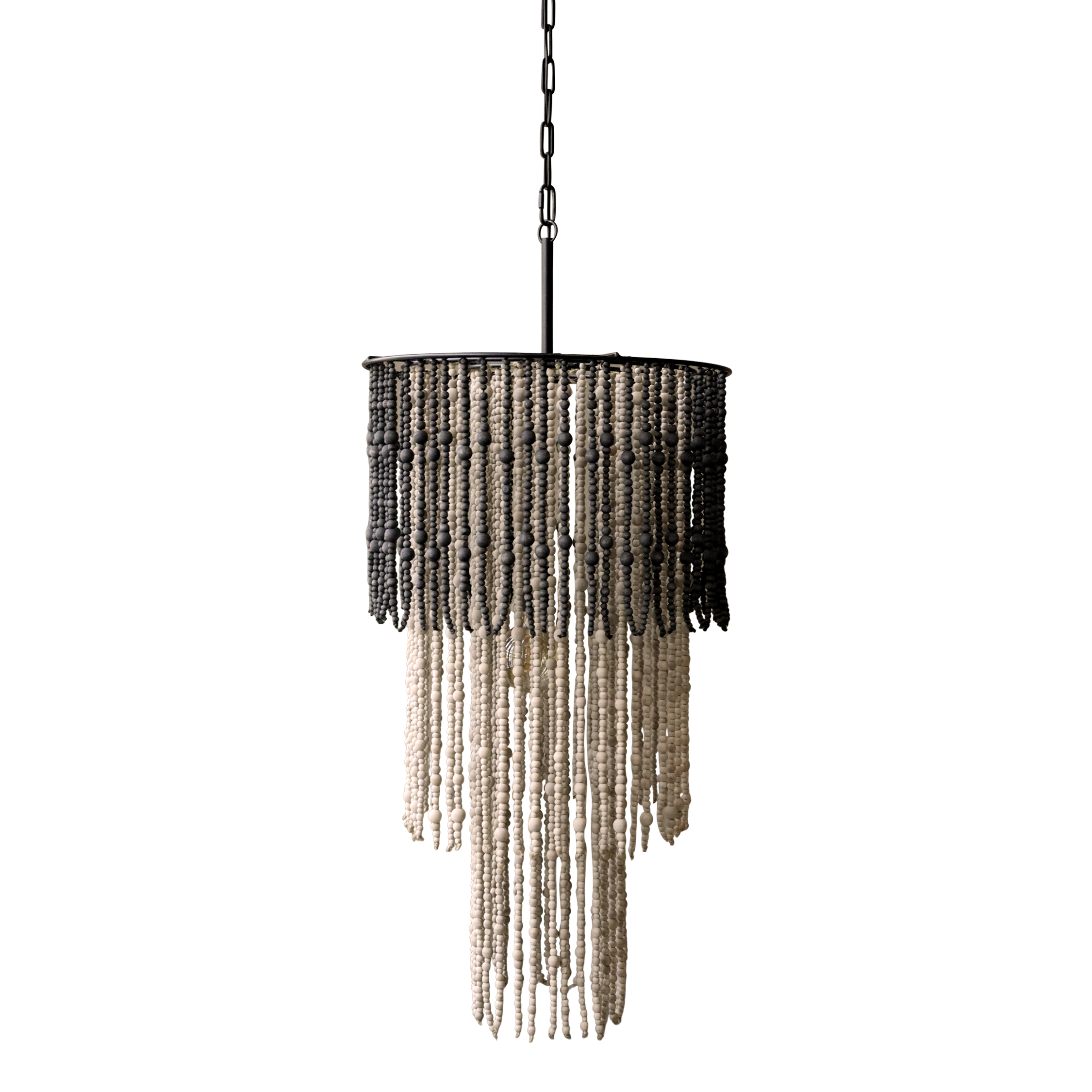 Kronleuchter mit Holzperlen, Natur, 90 cm hoch