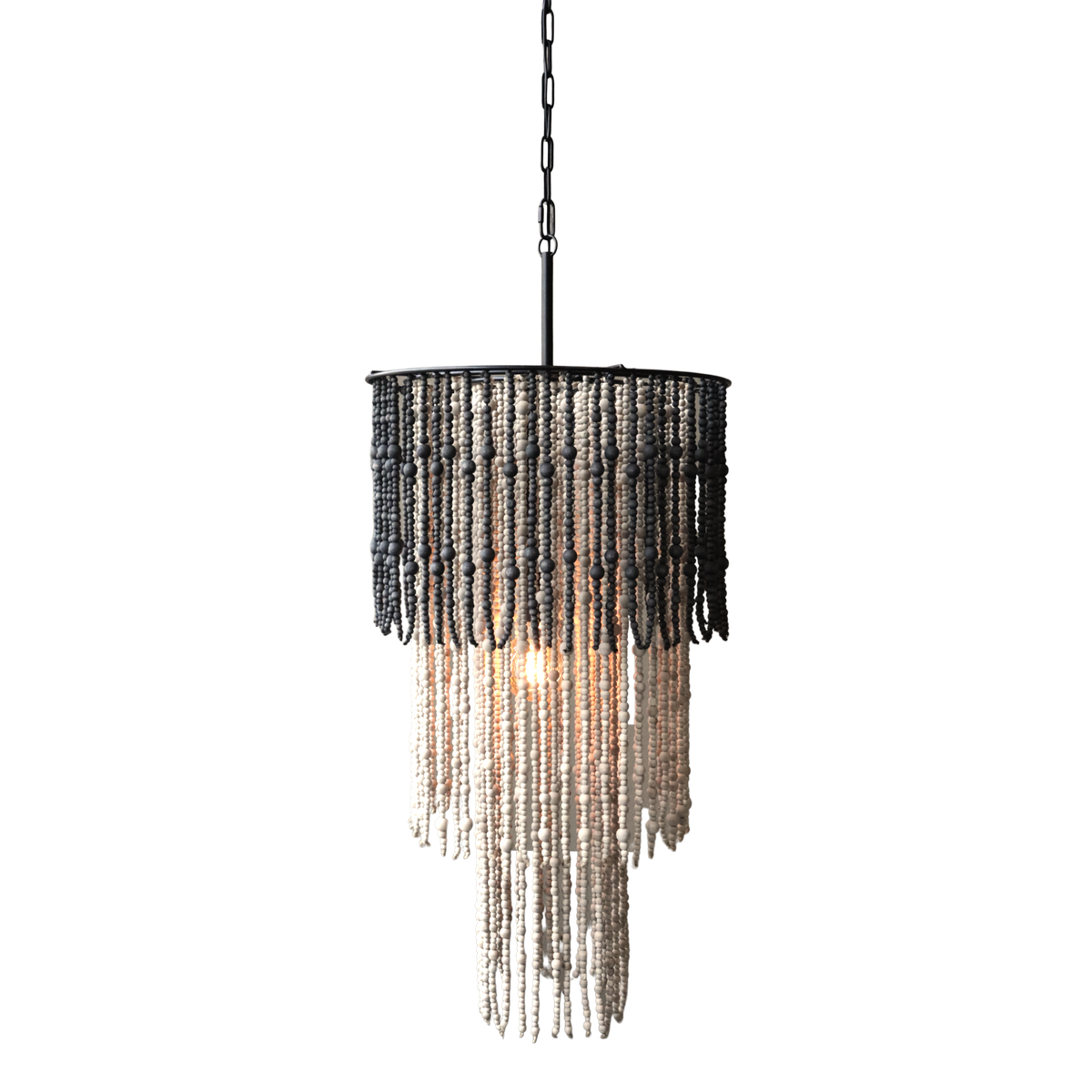 Kronleuchter mit Holzperlen, Natur, 90 cm hoch