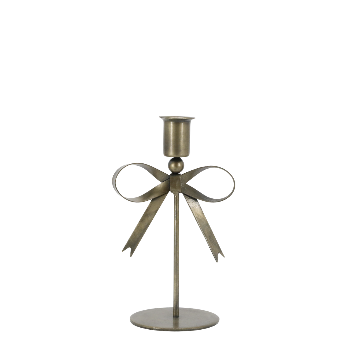 Kerzenständer mit Schleife aus Eisen, antik messing