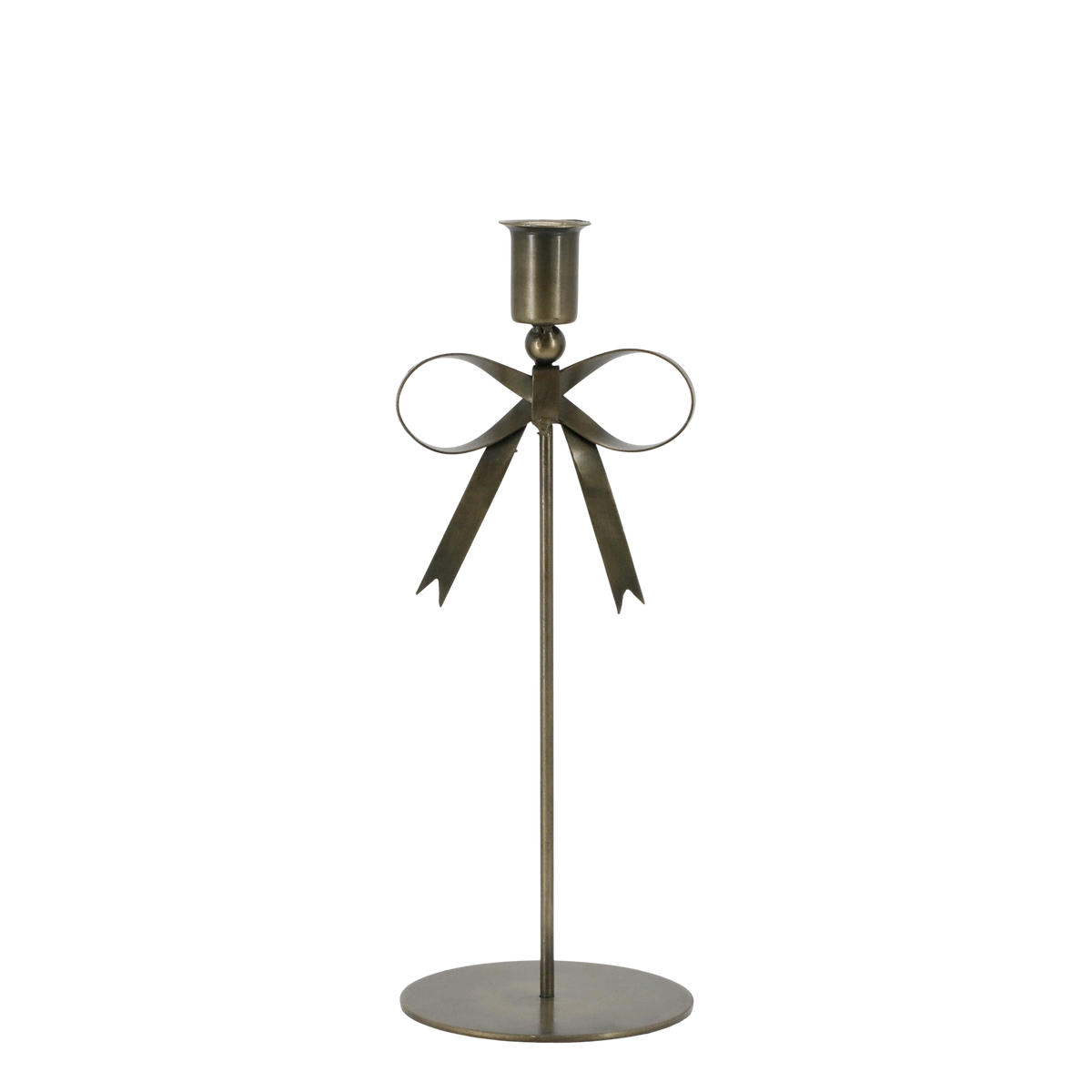 Kerzenständer mit Schleife, Eisen, Antik Messing, 27 cm